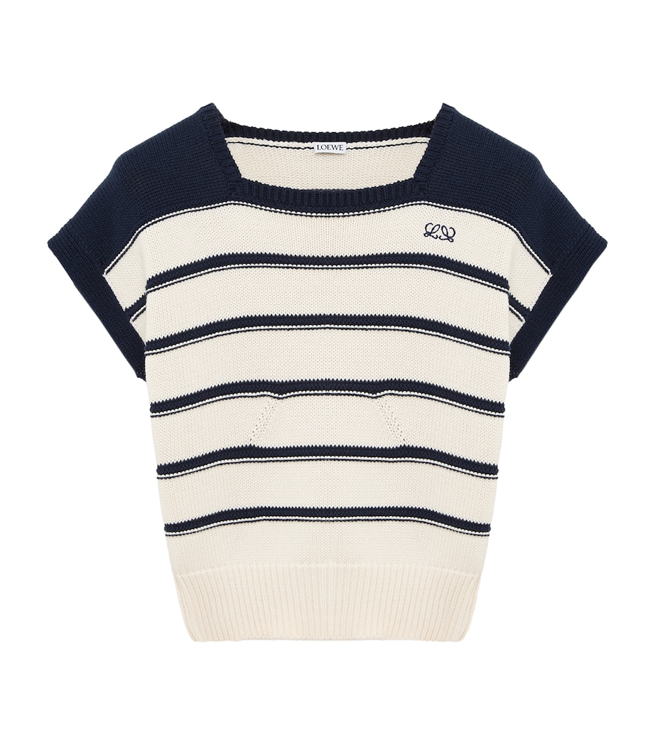 LOEWE Womens Cotton-Wool Stripe Sweater White/navy Blue Image 1