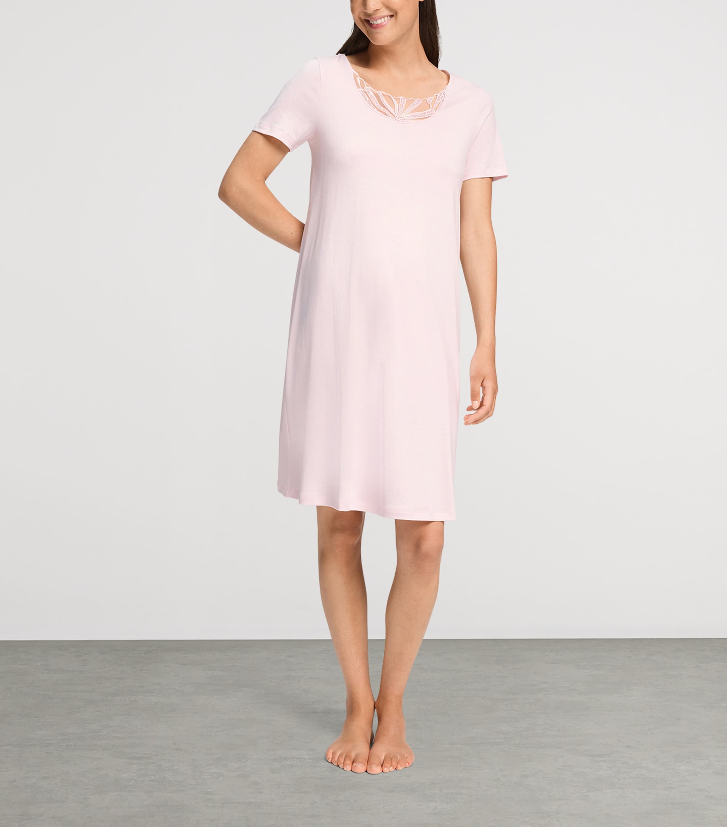 Hanro Womens Cotton Rosaria Short-Sleeve Dress Rose Bath Image 2