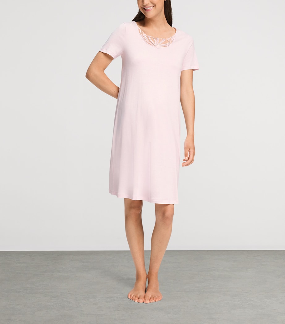 Hanro Womens Cotton Rosaria Short-Sleeve Dress Rose Bath Image 2