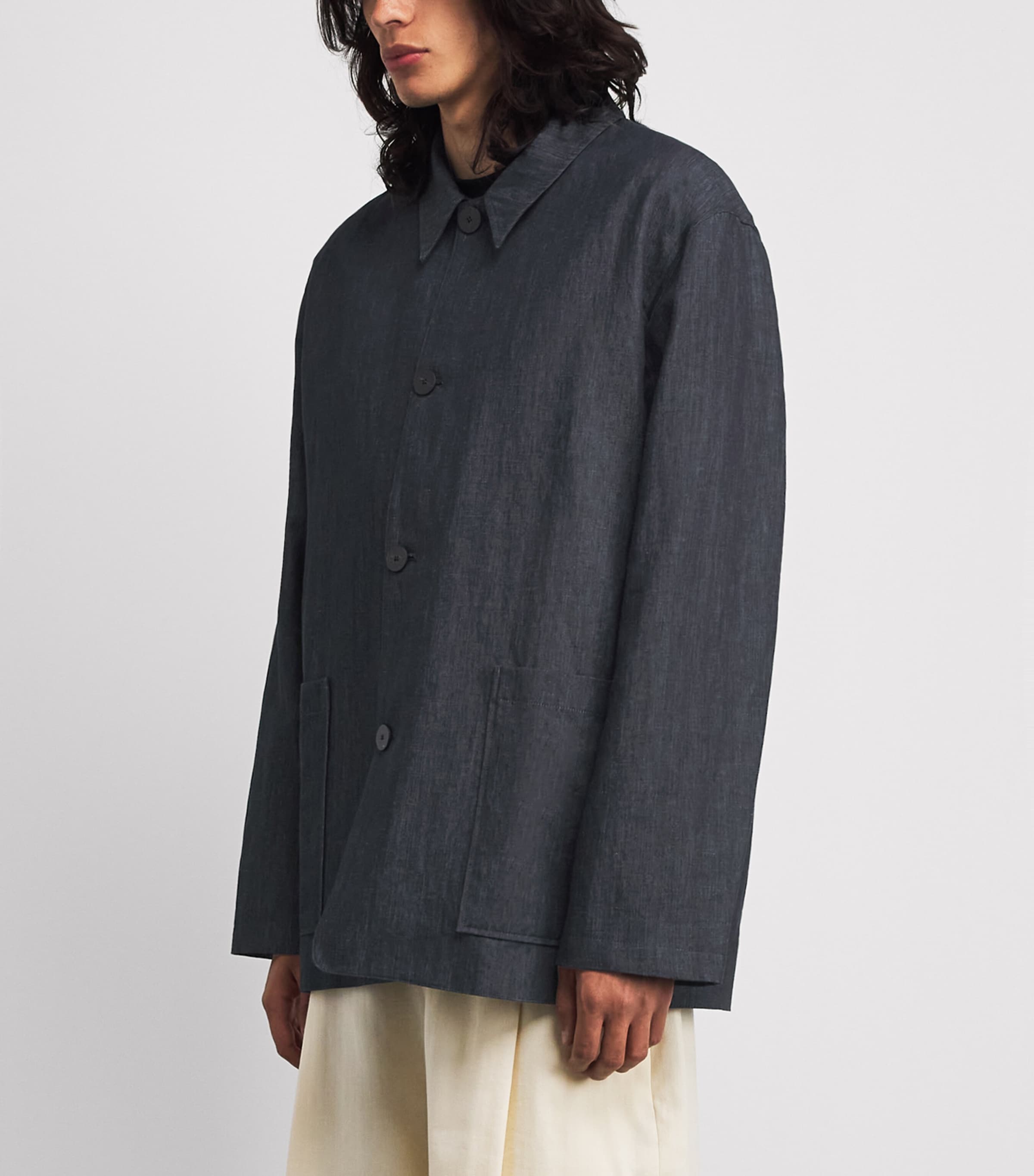 Studio Nicholson Mens Cotton-Linen Nopi Jacket Indigo Image 4