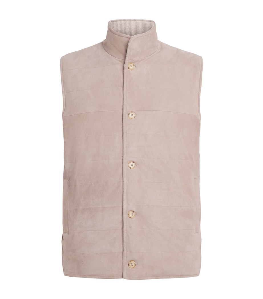N.Peal Mens Reversible Organic Cashmere-Suede Gilet Toasted Sesame Suede Image 1
