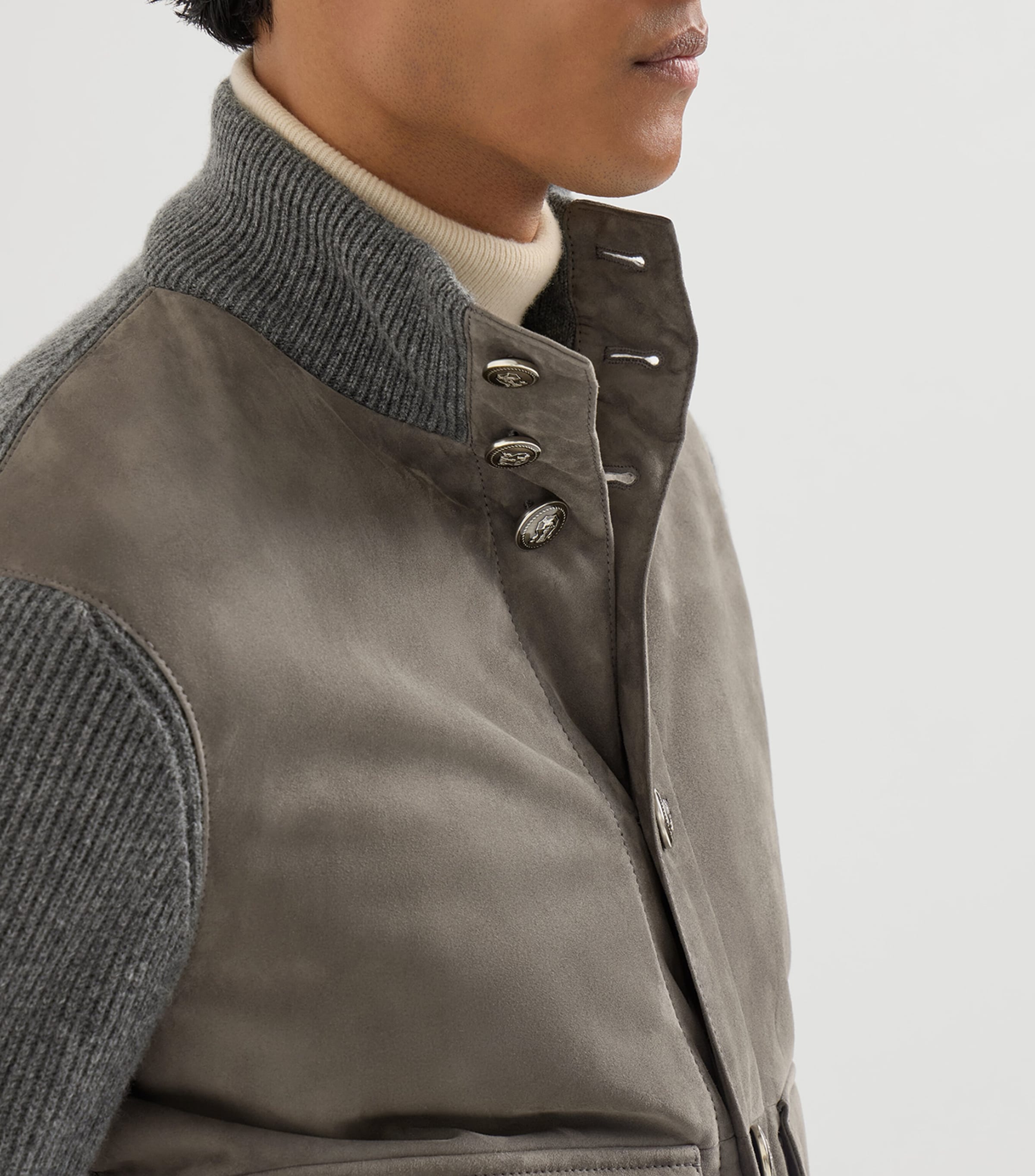 Brunello Cucinelli Mens Cotton-Suede Hybrid Bomber Jacket Image 6