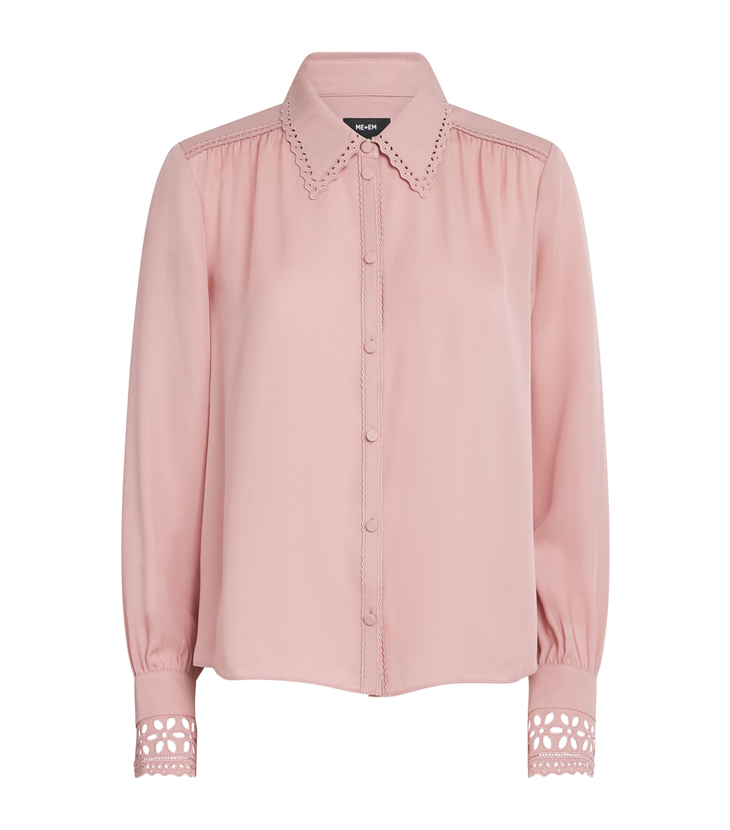 Silk Broderie Anglaise-Trim Shirt SMOKE PINK Image 1