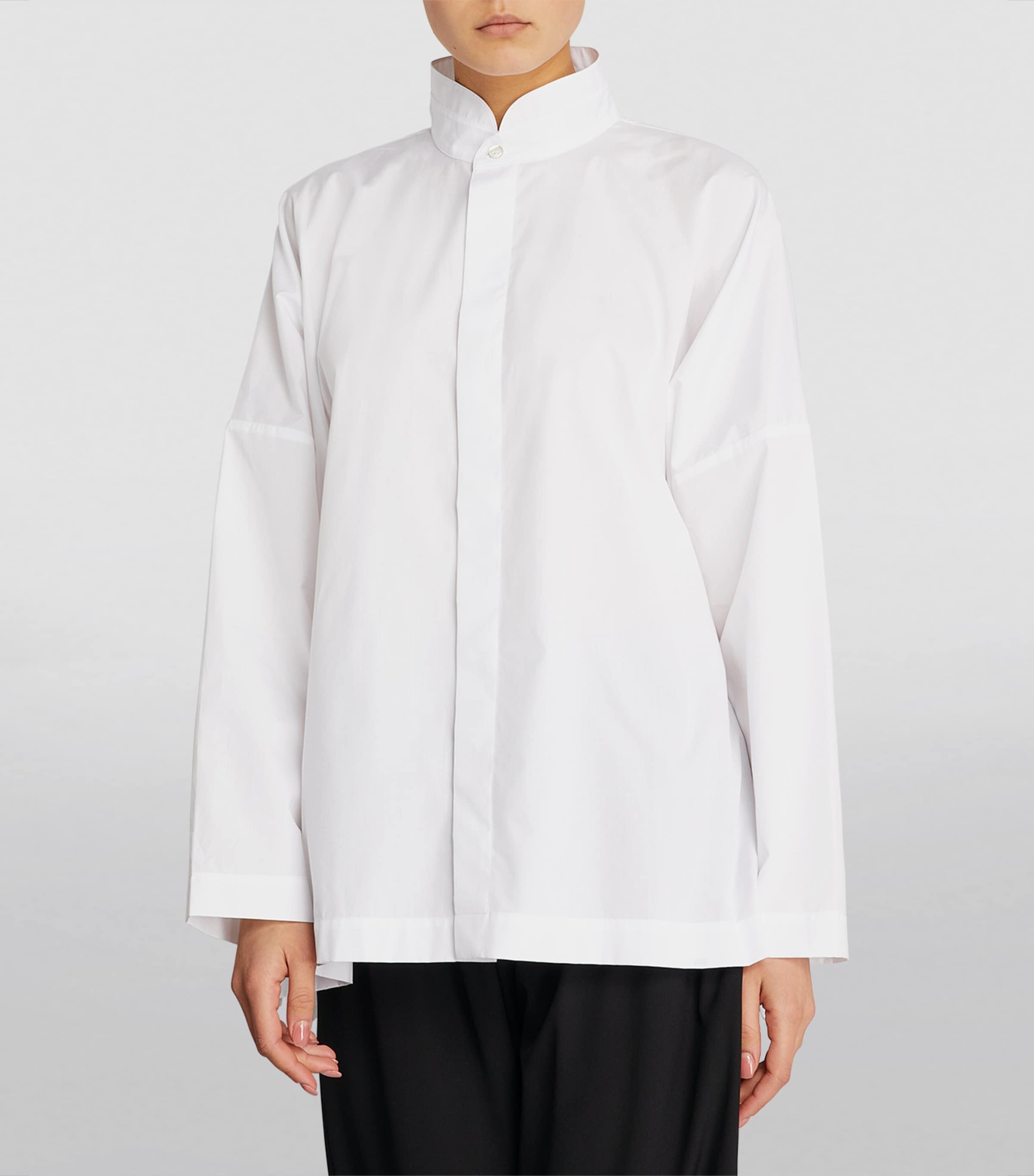 Cotton Stand-Collar Shirt WHITE Image 3
