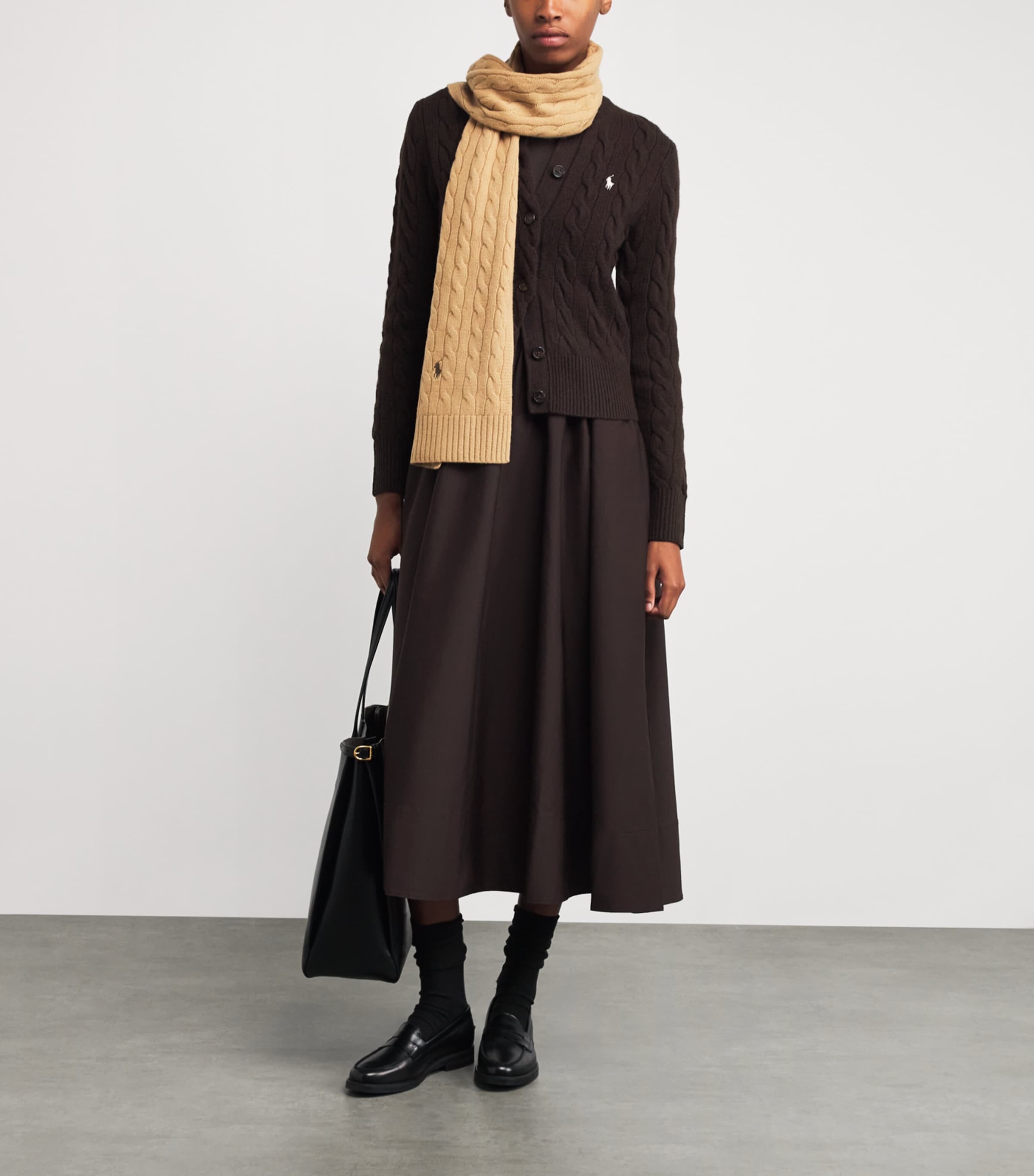 Polo Ralph Lauren Womens Wool-Cashmere Cable-Knit Cardigan Walnut Brown Melange Image 2