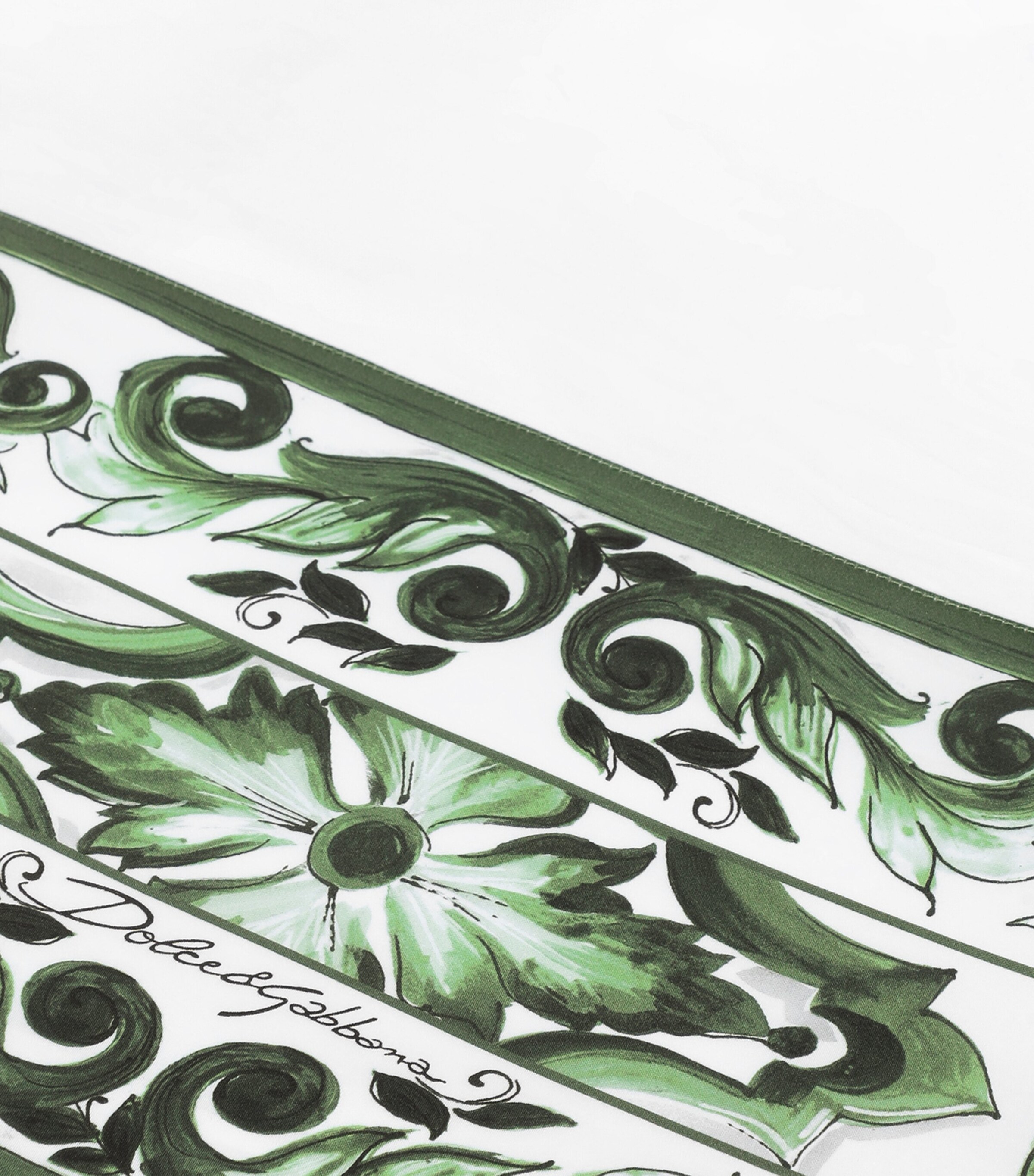 Dolce&Gabbana Casa Cotton Majolica King Flat Sheet (260cm x 280cm) Bianco/verdema Image 3