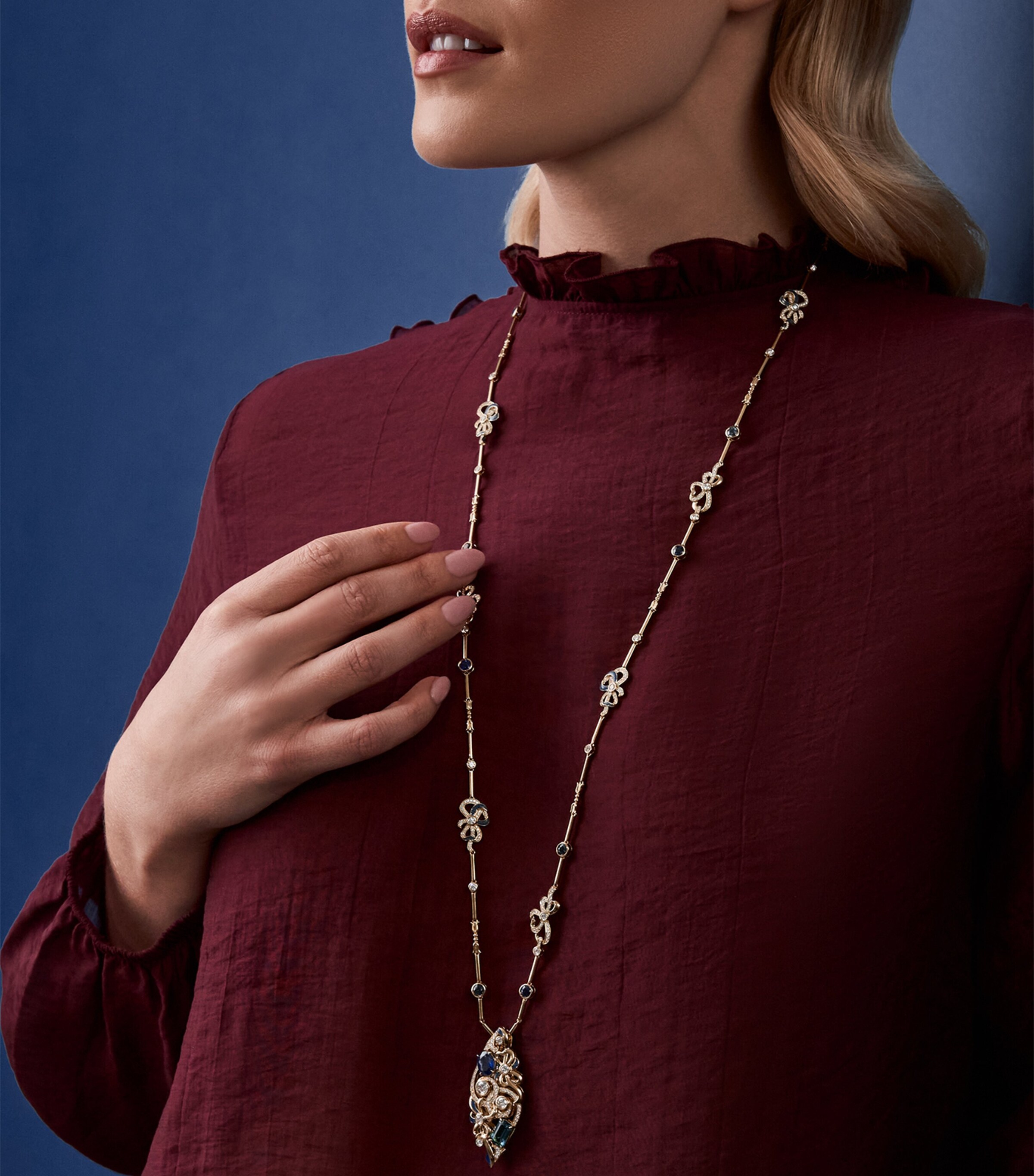 Boodles Yellow Gold, Diamond and Sapphire Presence Chamber Palace Pendant Necklace Gold Image 2
