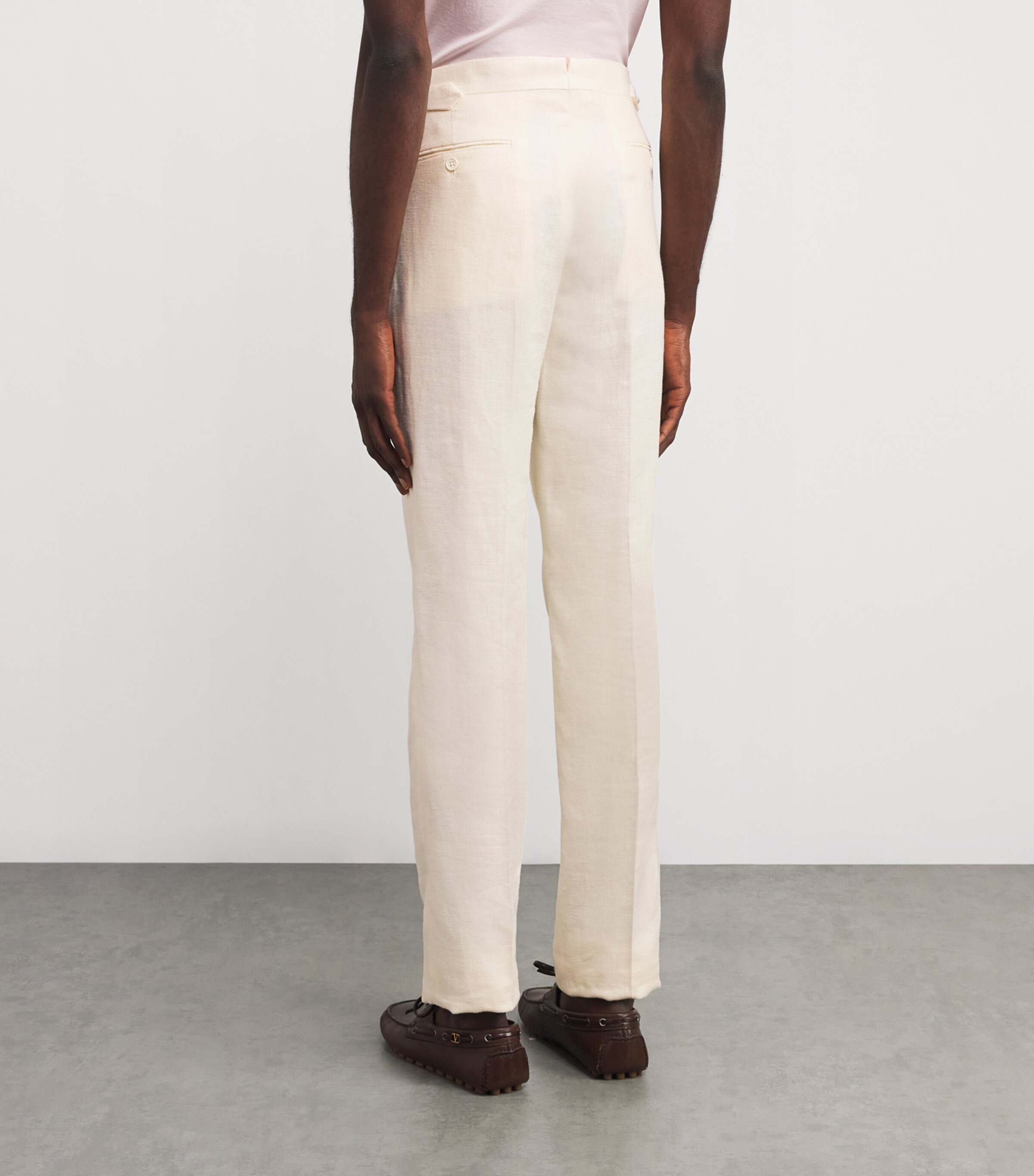 Ralph Lauren Purple Label Mens Silk-Linen Gregory Tailored Trousers Classic Cream Image 4