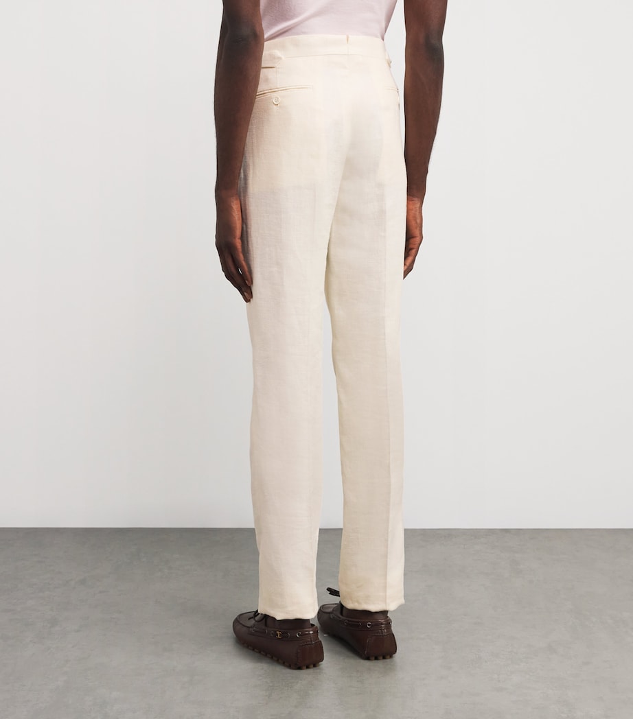 Ralph Lauren Purple Label Mens Silk-Linen Gregory Tailored Trousers Classic Cream Image 4