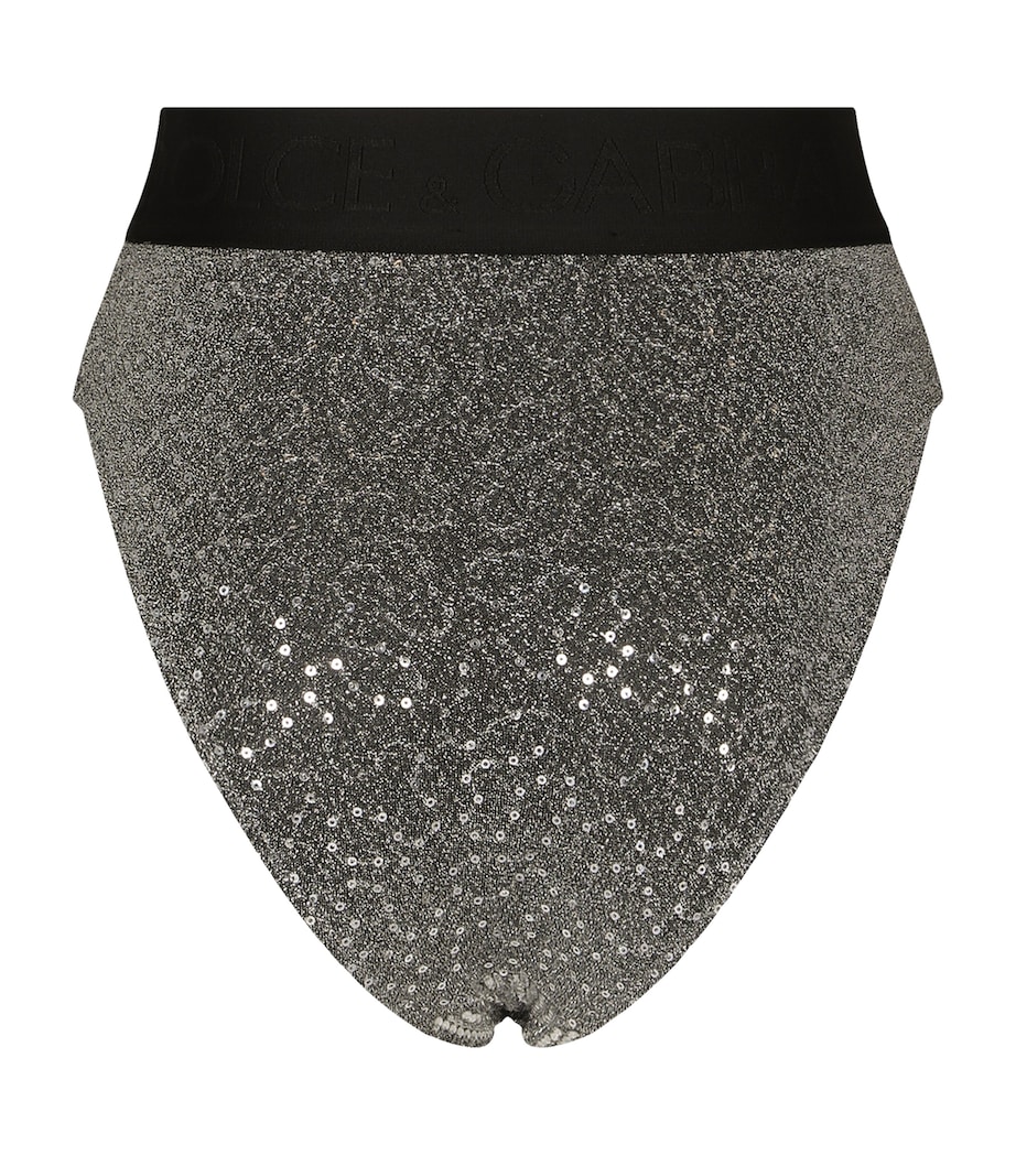 KIM DOLCE&GABBANA Embelllished High-Waist Briefs 8B808-SILVER/BLACK Image 2