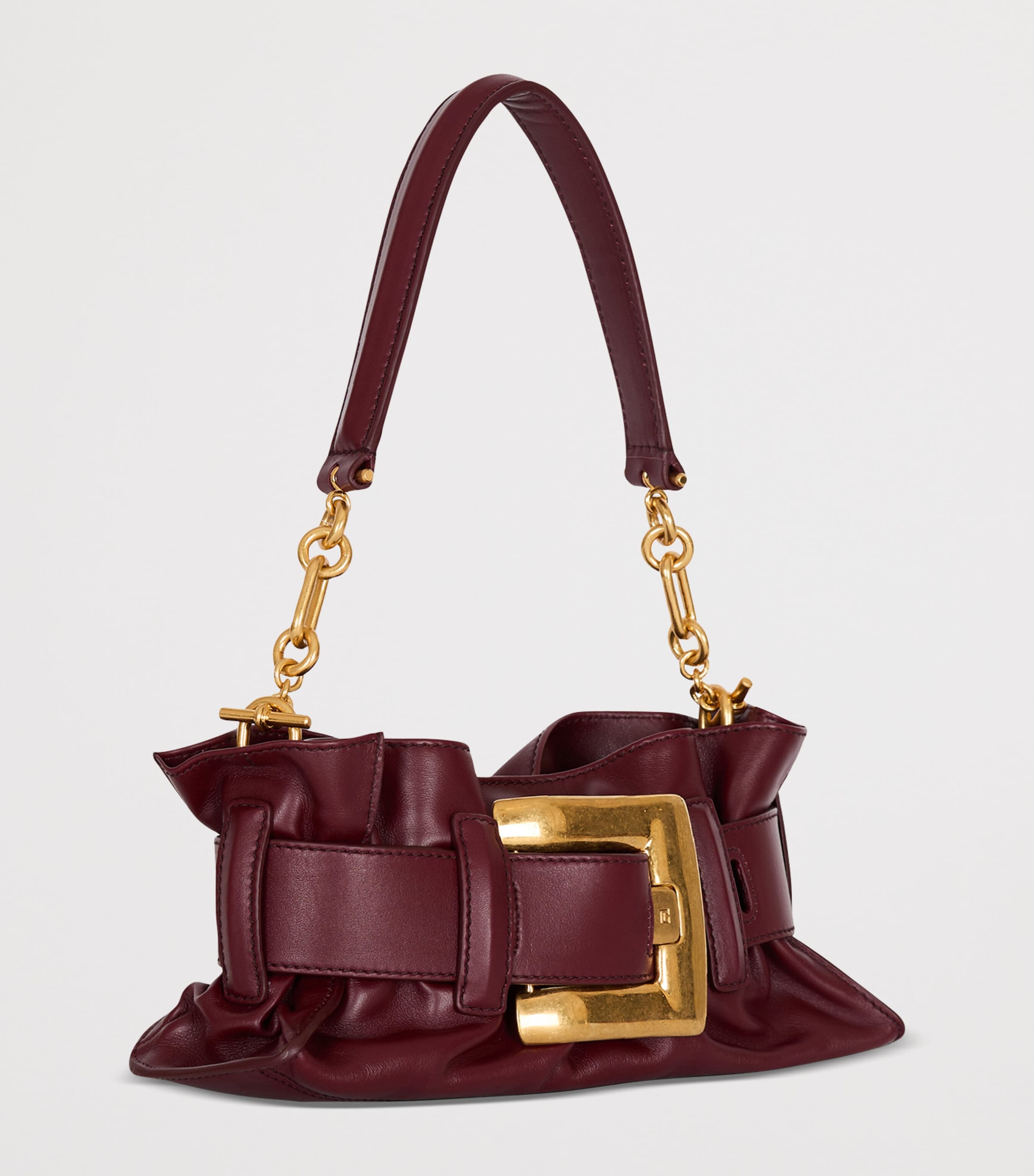 Balmain Mini Leather Anthem Shoulder Bag Aubergine Image 3