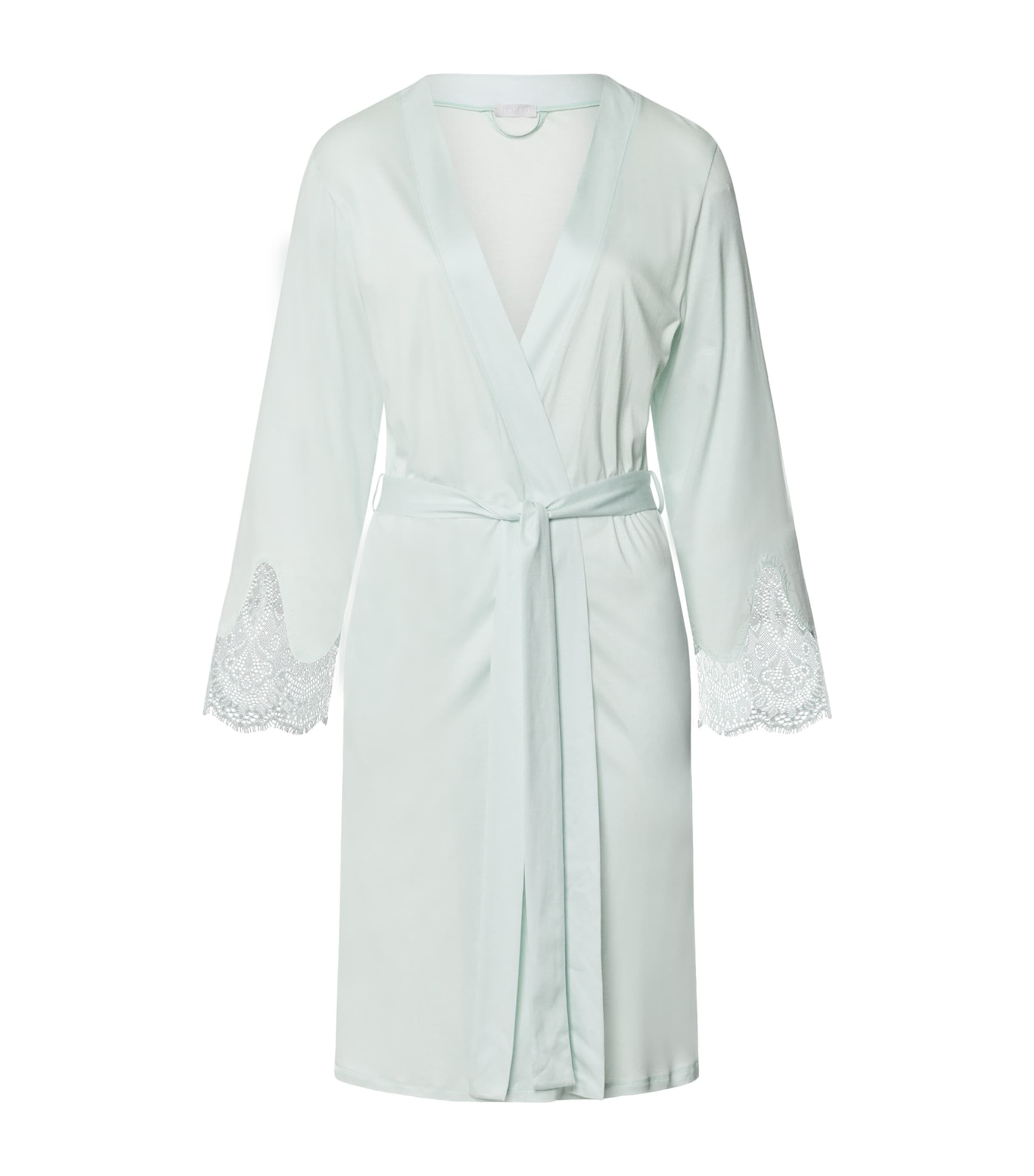 Shop Hanro Modal Lace-trim Melia Robe In Green