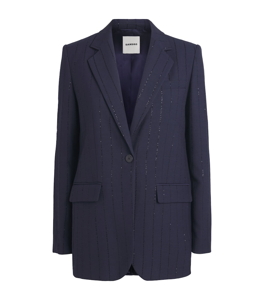 Sandro Paris Womens Embellished Stripe Blazer Dark Navy Image 1