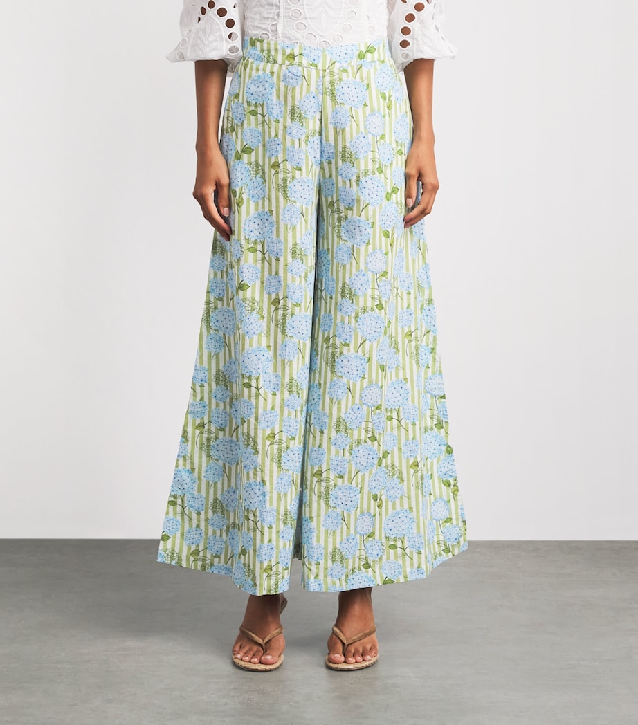 Verandah Womens Linen-Cotton Wide-Leg Hydrangea Trousers Iv & Grn Hydr Stripe Image 4