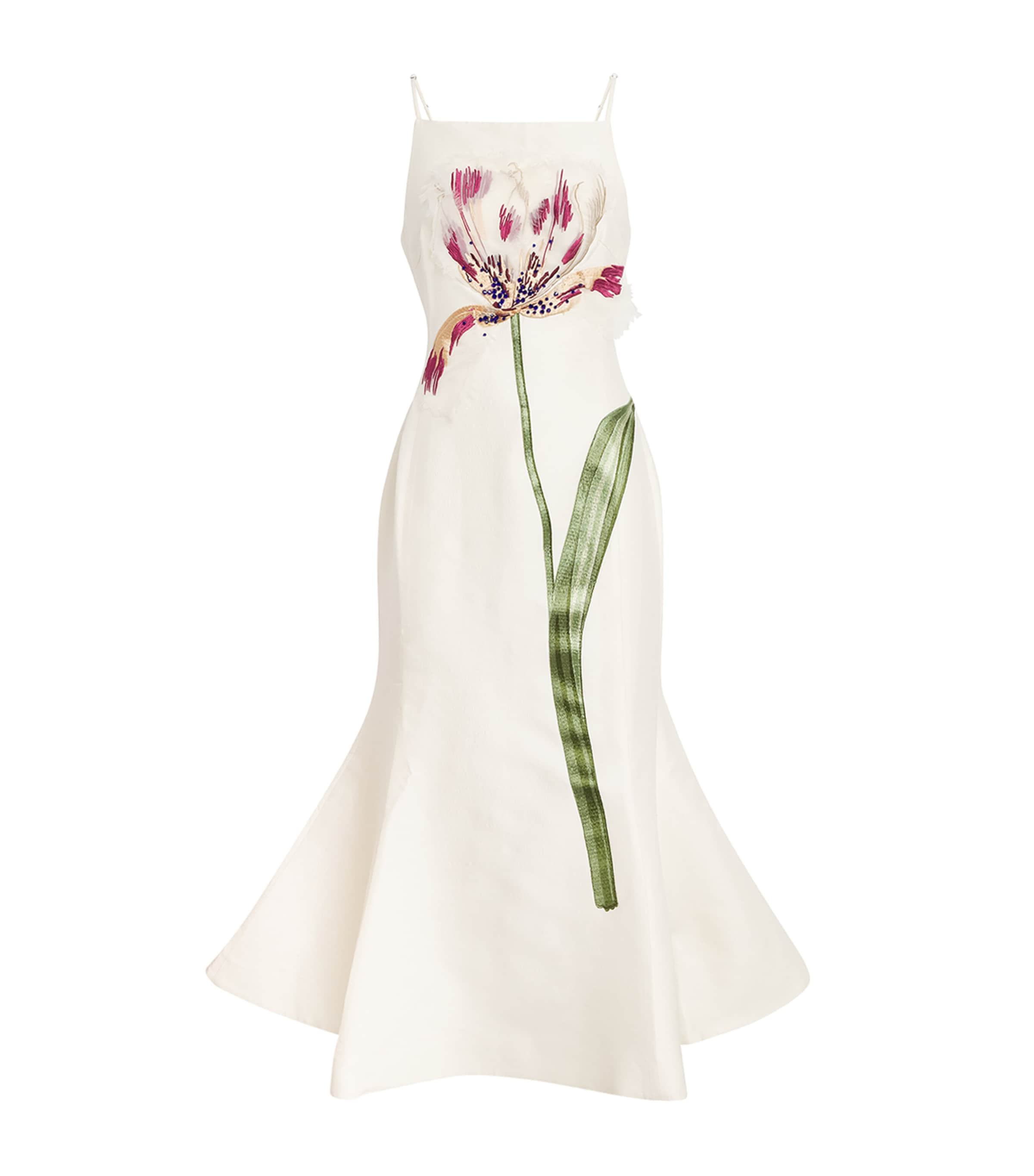 Leo Lin Wool-silk Regina Midi Dress In White