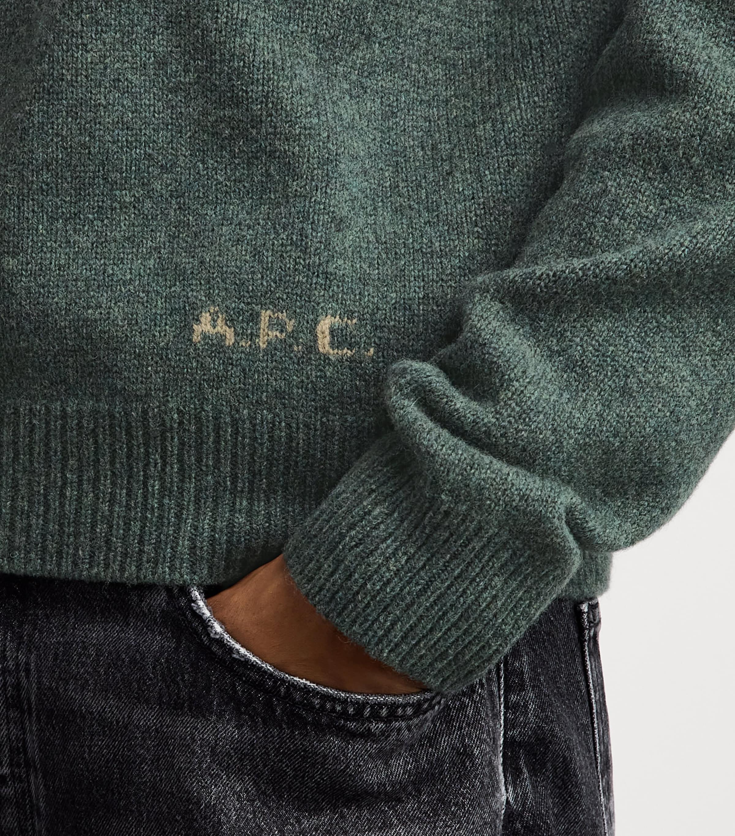 A.P.C. Mens Wool Logo Edmond Sweater Pka Heathered Green Image 3