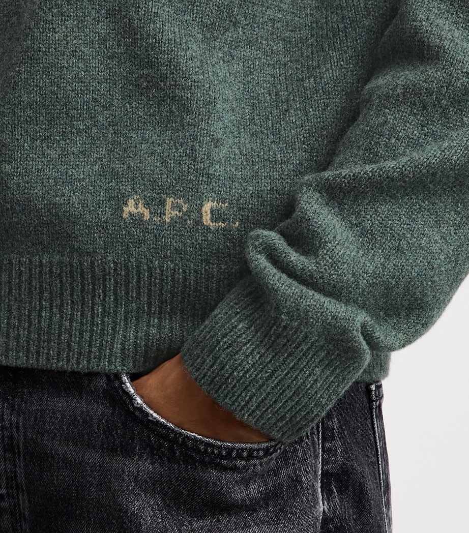A.P.C. Mens Wool Logo Edmond Sweater Pka Heathered Green Image 3