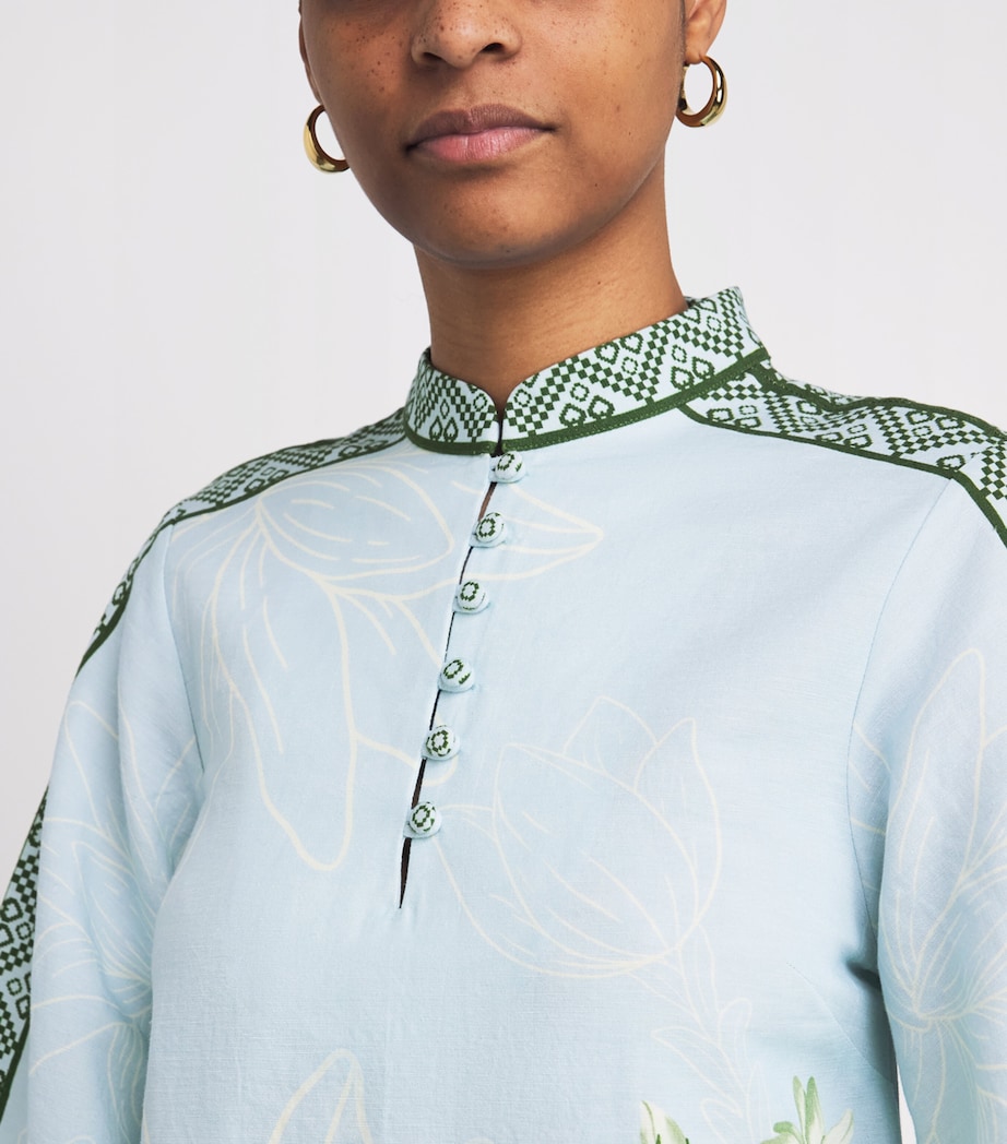 Verandah Womens Cotton-Hemp Kaftan Mini Dress Ice Blue Image 3