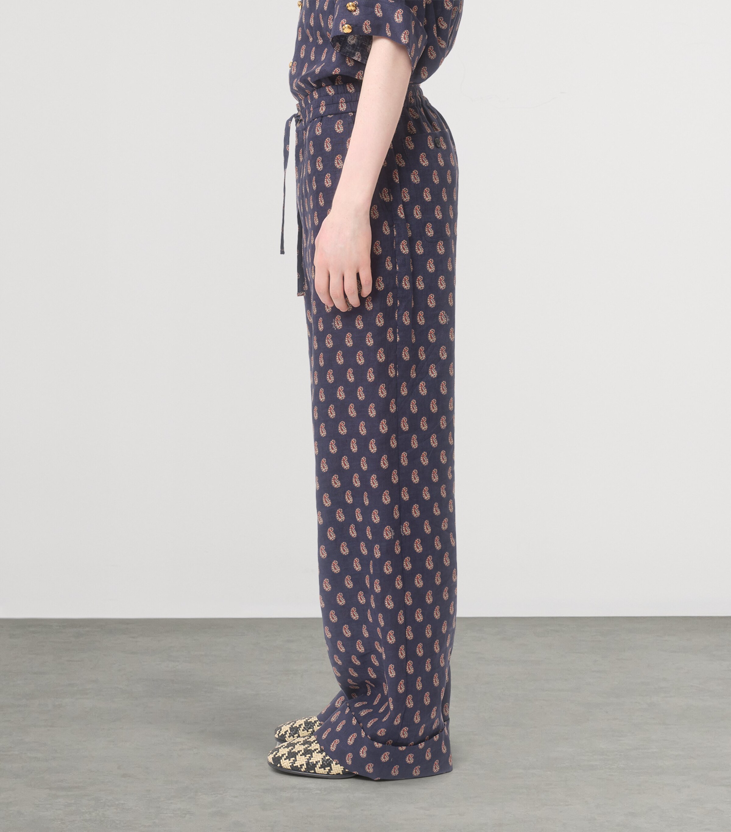 Linen Paisley Straight Trousers CLL Image 3