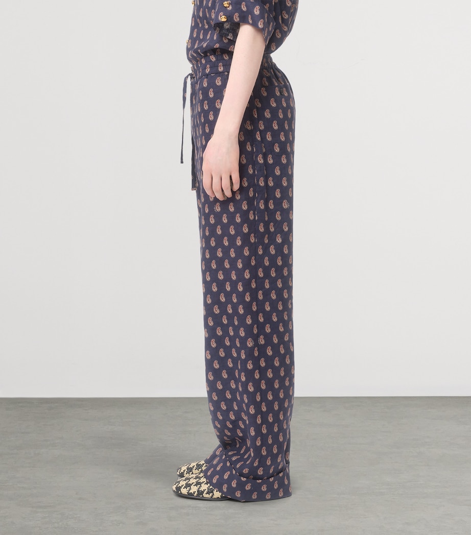 Linen Paisley Straight Trousers CLL Image 3