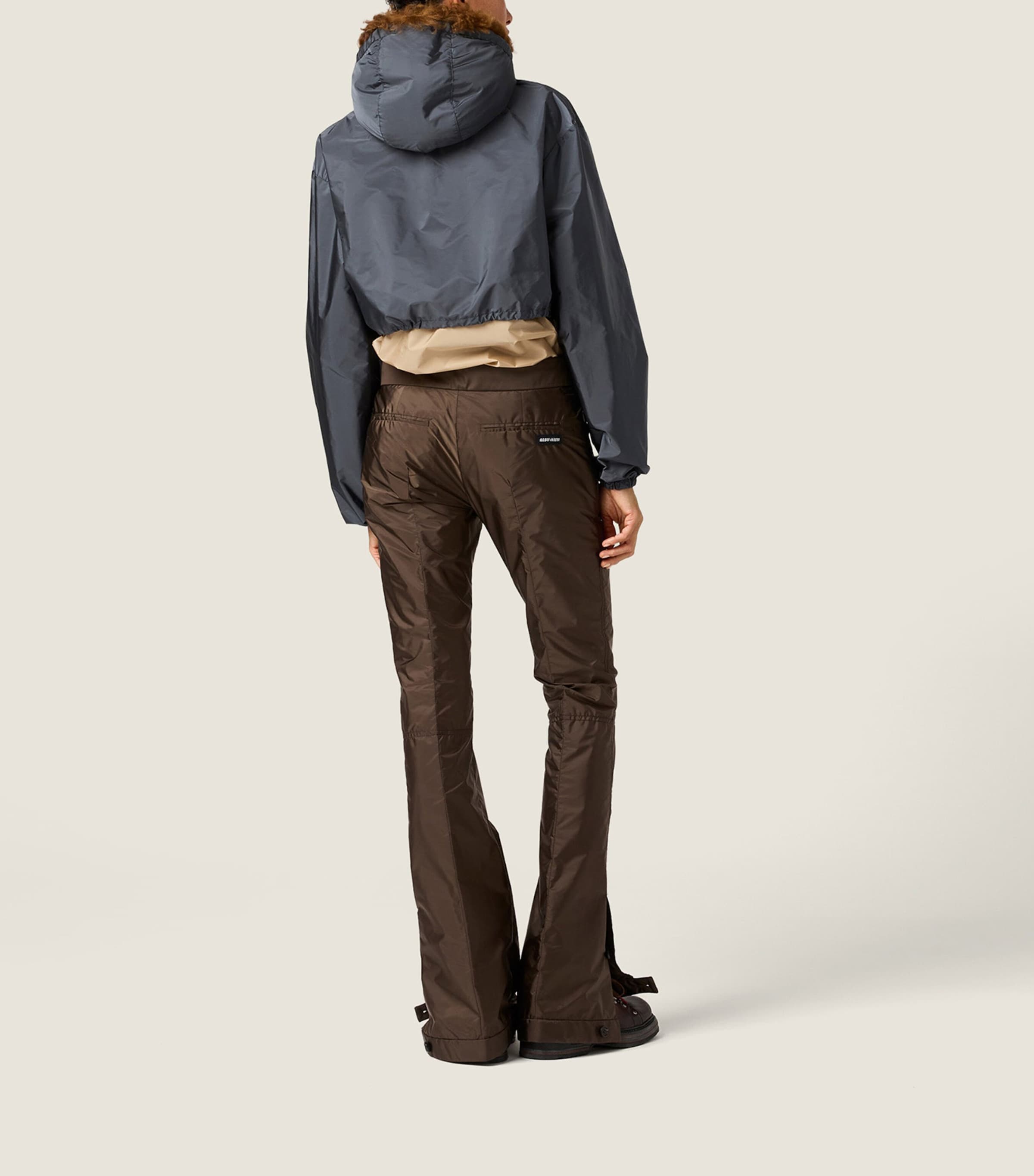 Miu Miu Womens Technical Fabric Flare Trousers Brown Image 3