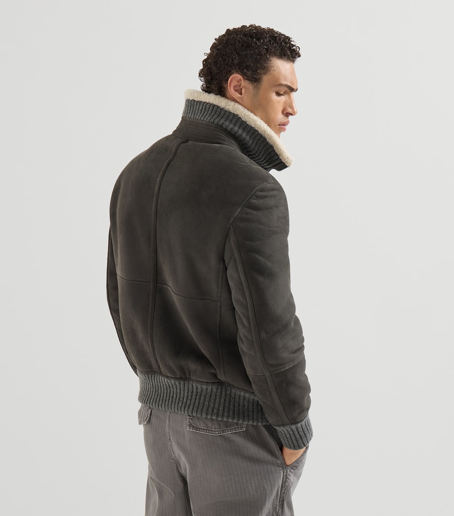 Brunello Cucinelli Mens Suede-Shearling Bomber Jacket Image 3