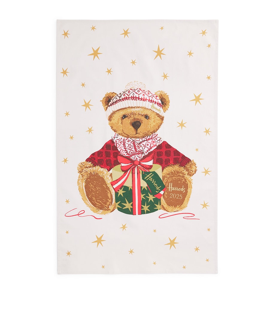 Cotton Christmas Bear Tea Towel WHITE Image 1