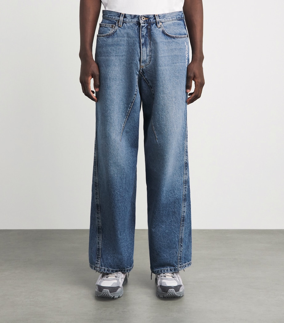 Off-White Mens Half Arrow Twist Wide-Leg Jeans Light Medi Image 4