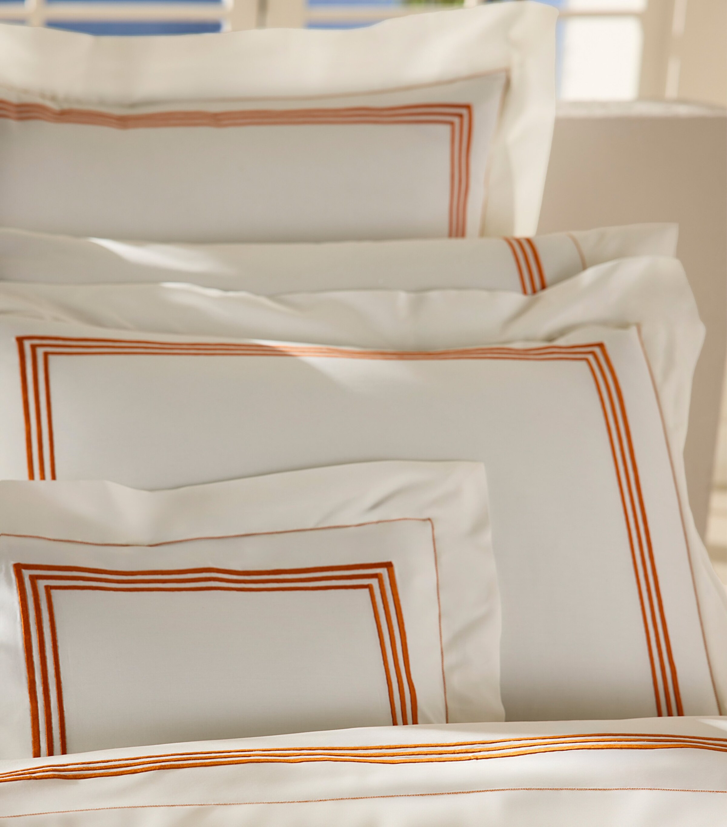 Pratesi Tre Righe King Pillowcase (50cm x 90cm) Ivory/orange Image 2