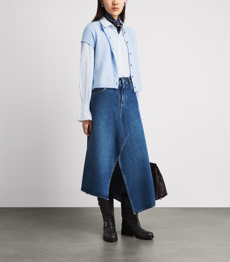 ME+EM Womens Cotton Stripe Blouse Blue/soft White Image 2