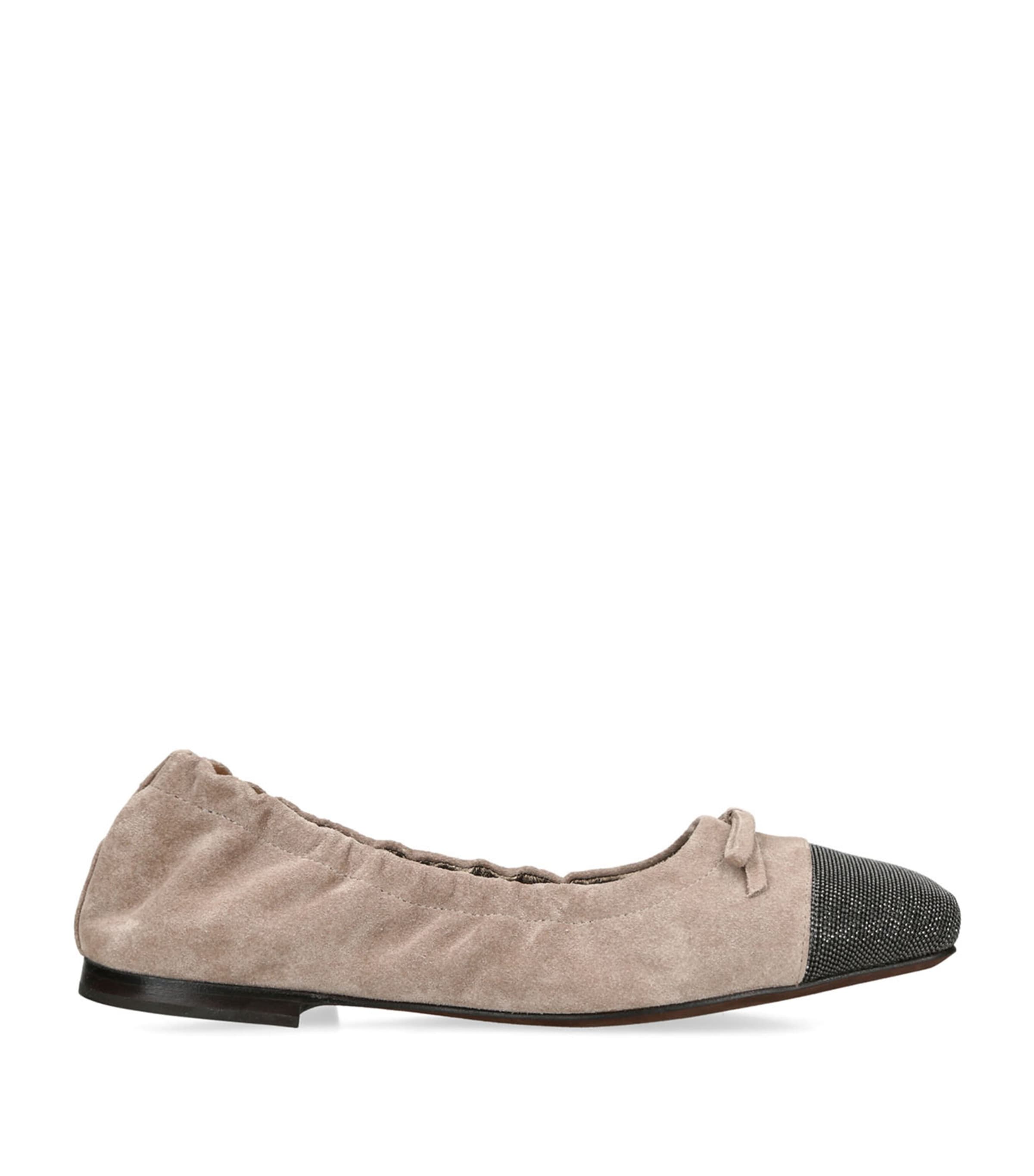 Shop Brunello Cucinelli Suede Monili-capped Ballet Flats In Brown