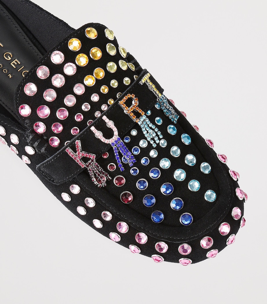 Suede Crystal-Embellished Slippers BLACK/COMB Image 3