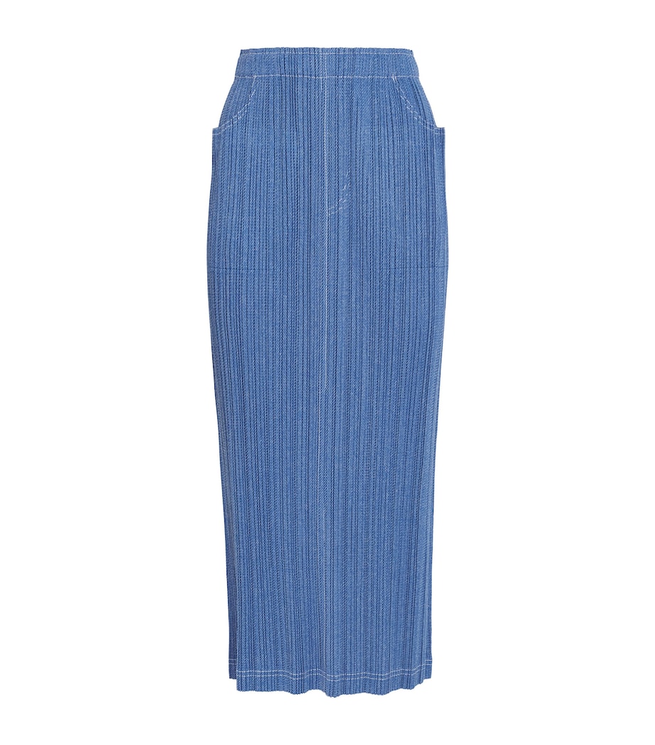 Pleats Please Issey Miyake Womens Cotton Denim Midi Skirt Blue Image 1