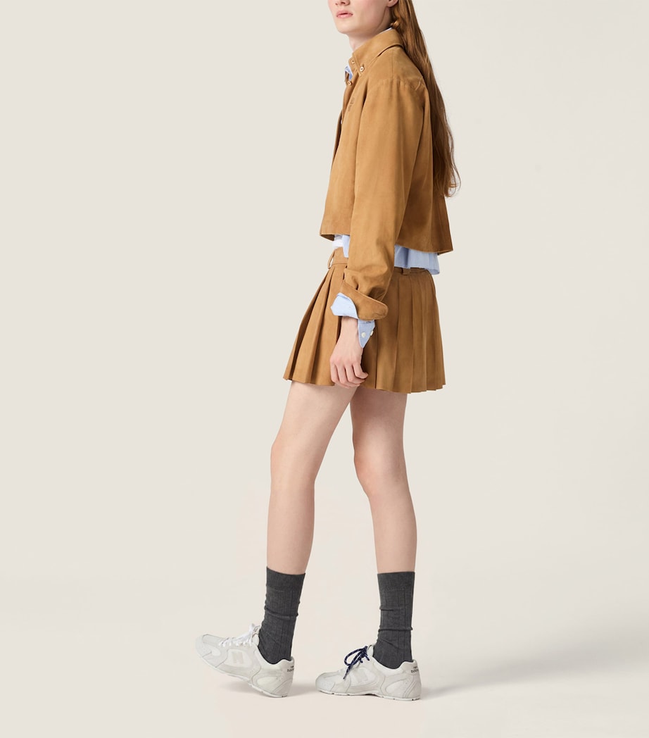 Miu Miu Womens Waxed Suede Cropped Shirt Neutral Image 6