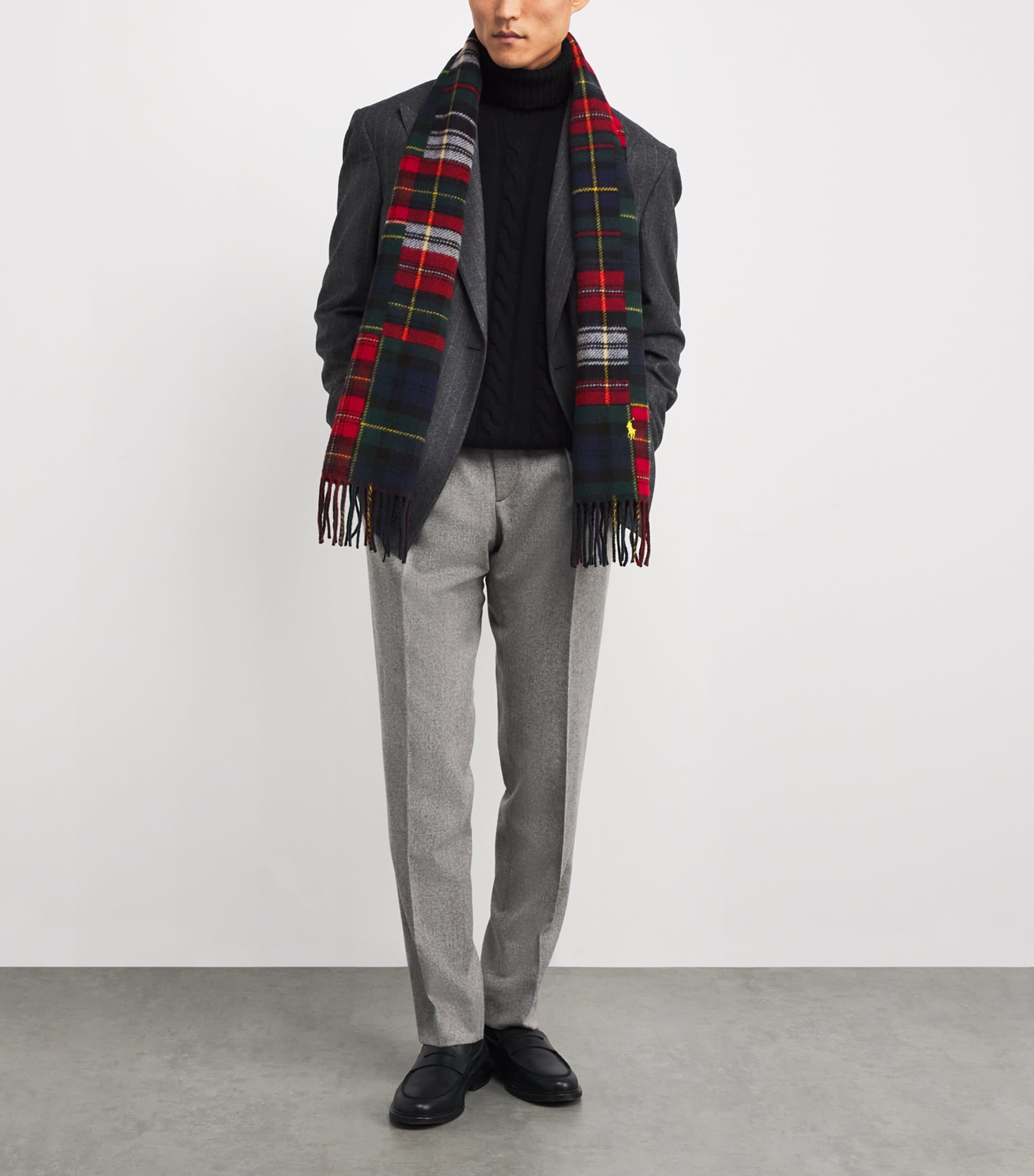 Wool-Blend Plaid Fringed Scarf RED Image 3