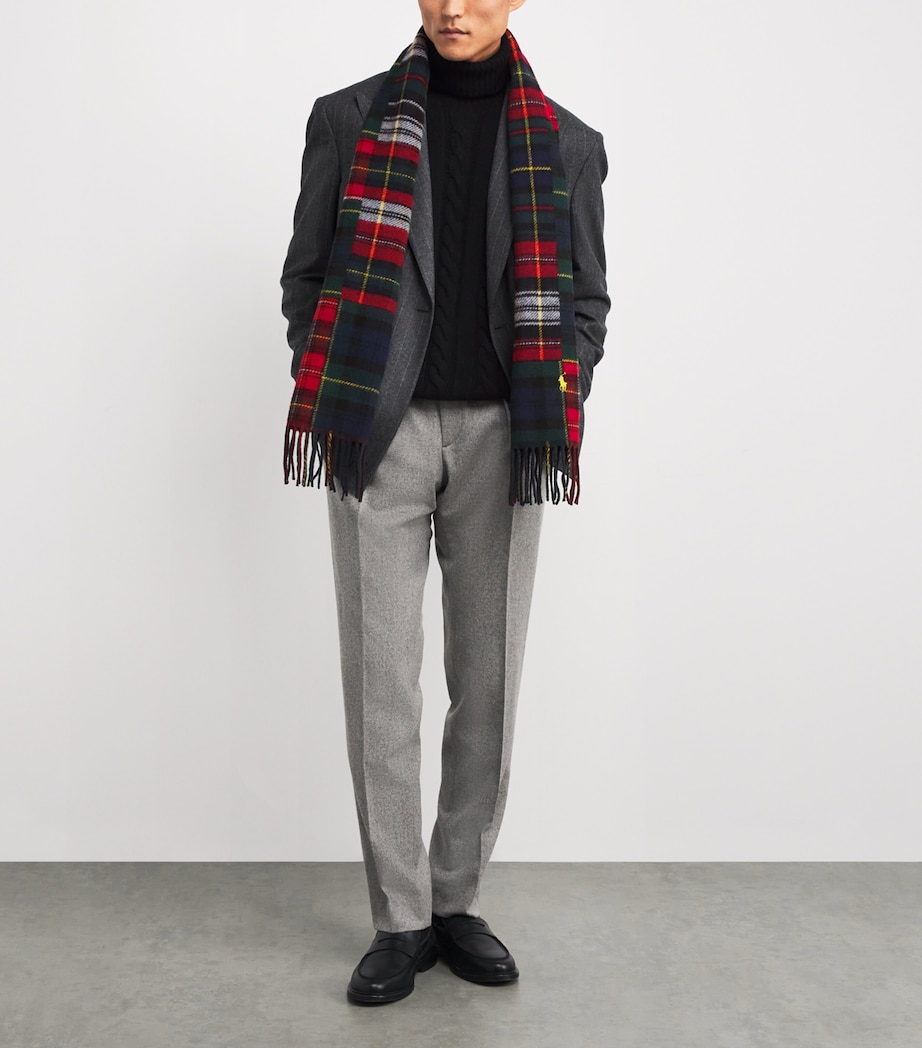 Wool-Blend Plaid Fringed Scarf RED Image 3