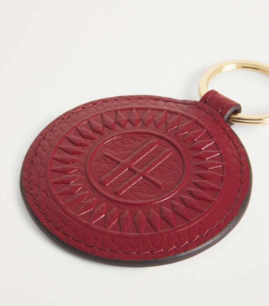 Leather Logo Circle Keyring BURGUNDY Image 2