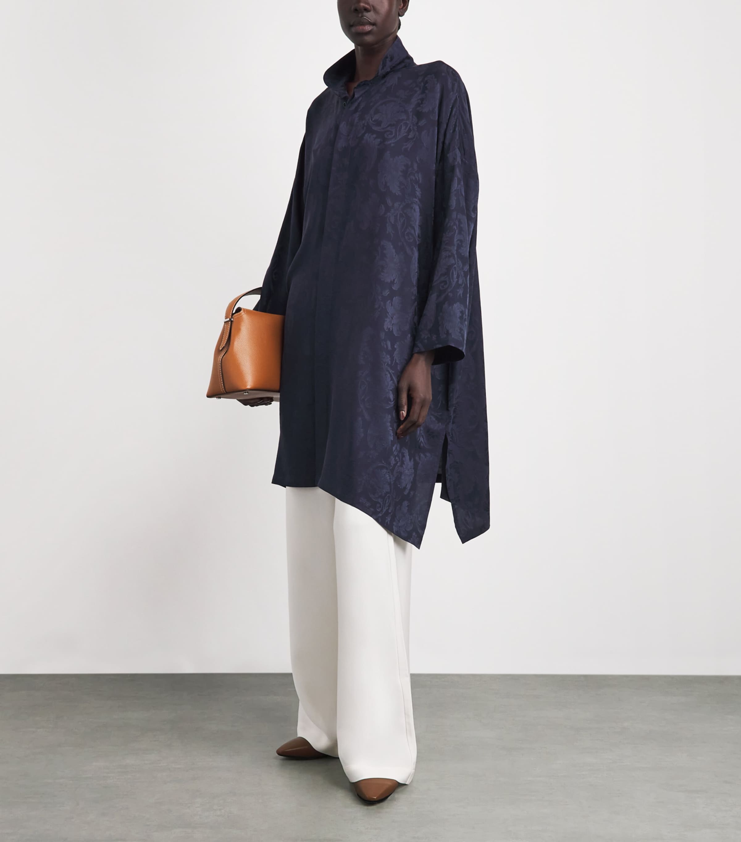 Eskandar Womens Silk Double-Stand Collar Shirt Navydark Image 2
