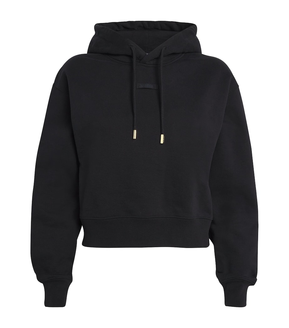 Jacquemus Womens Cotton Grosgrain Logo Hoodie Black Image 1