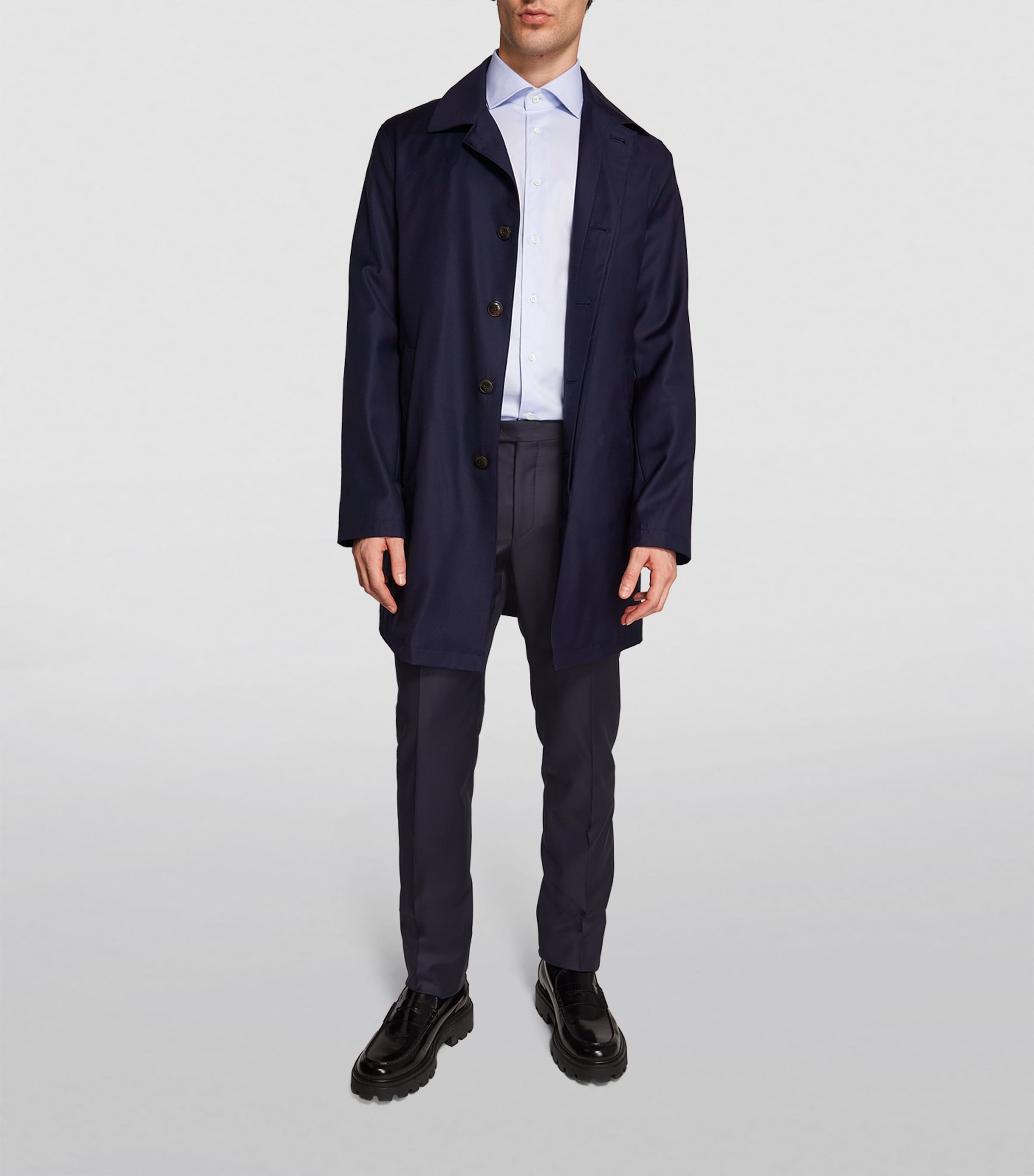 Virgin Wool Slim Tailored Trousers NAVY-001 Image 2