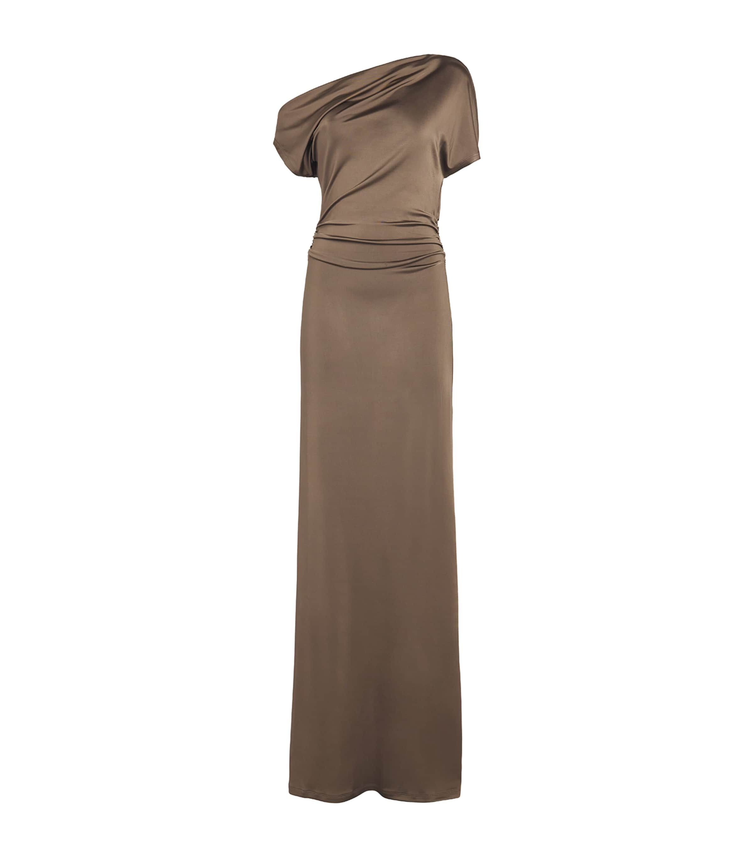 Shop Tove Asymmetric Inez Maxi Dress In Brown