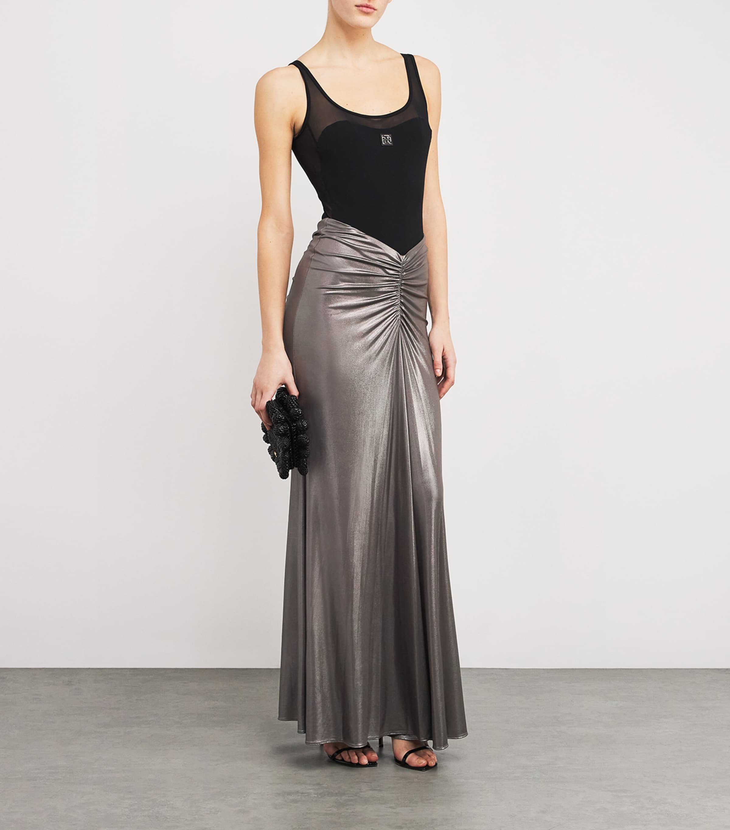 Coated Jersey Ruched Maxi Skirt 043 STEEL Image 2