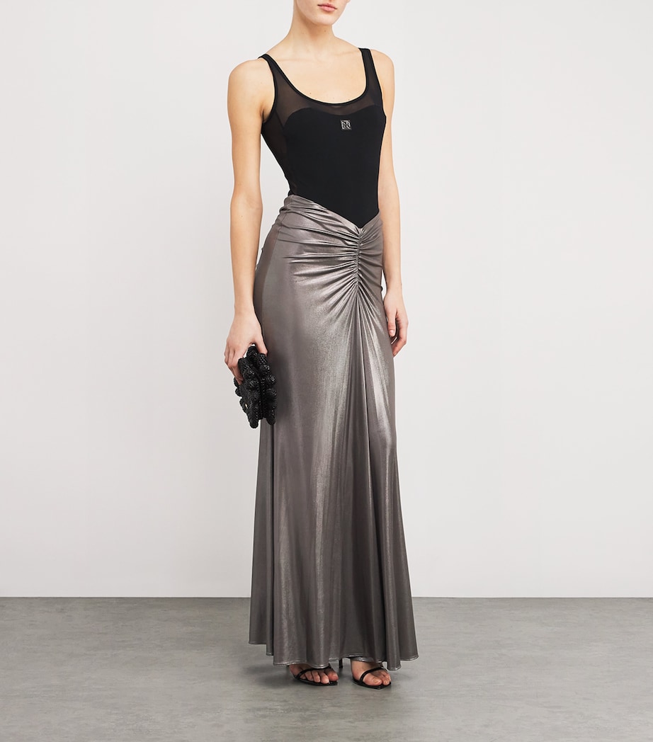 Coated Jersey Ruched Maxi Skirt 043 STEEL Image 2