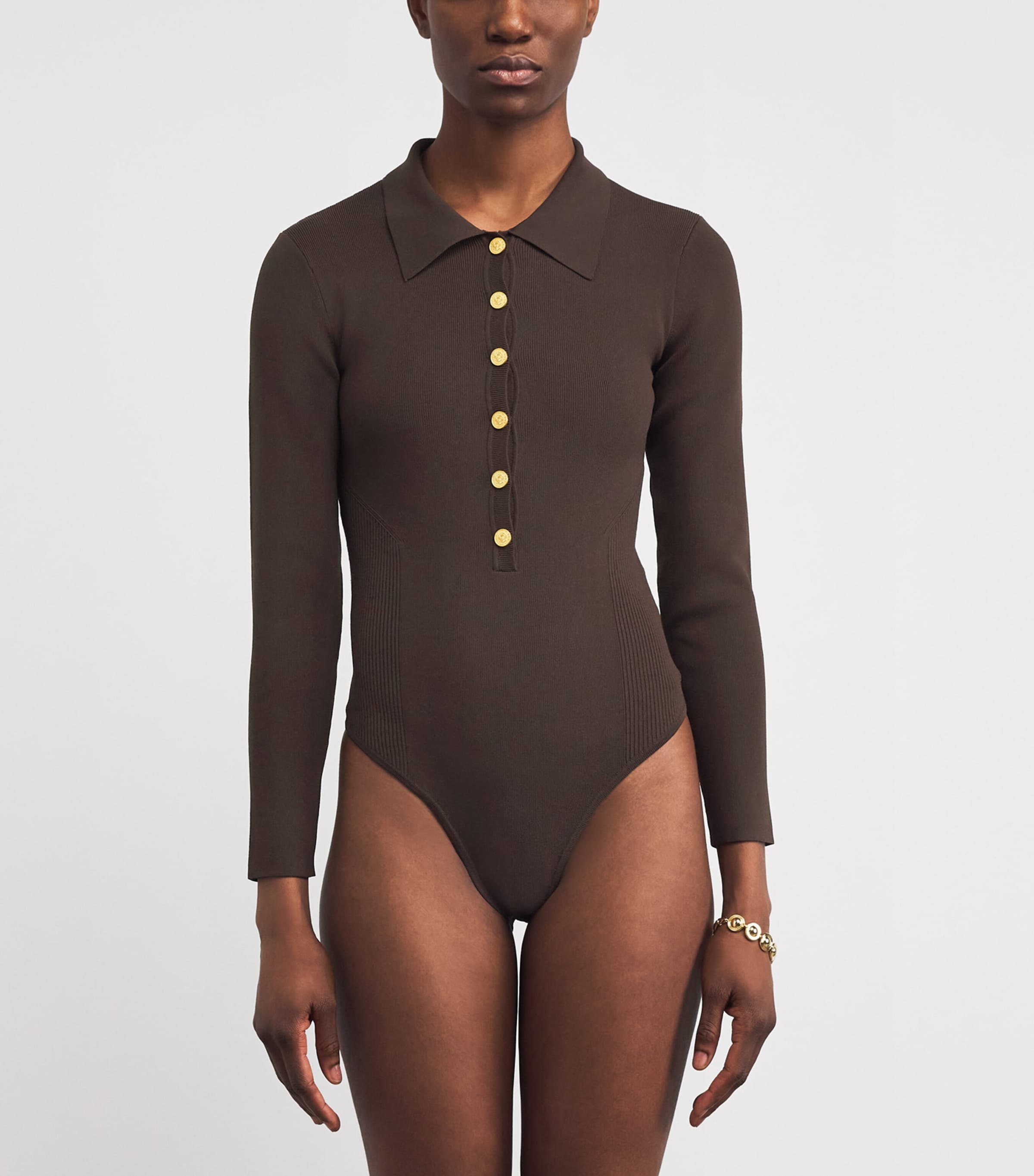 Knitted Elisabetta Bodysuit DARK BROWN/GOLD Image 3