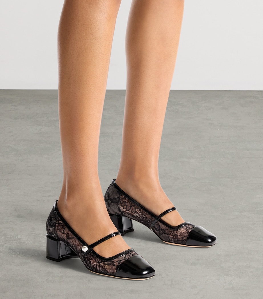 Jimmy Choo Elisa 45 Lace Mary Jane Pumps Black/black Image 2
