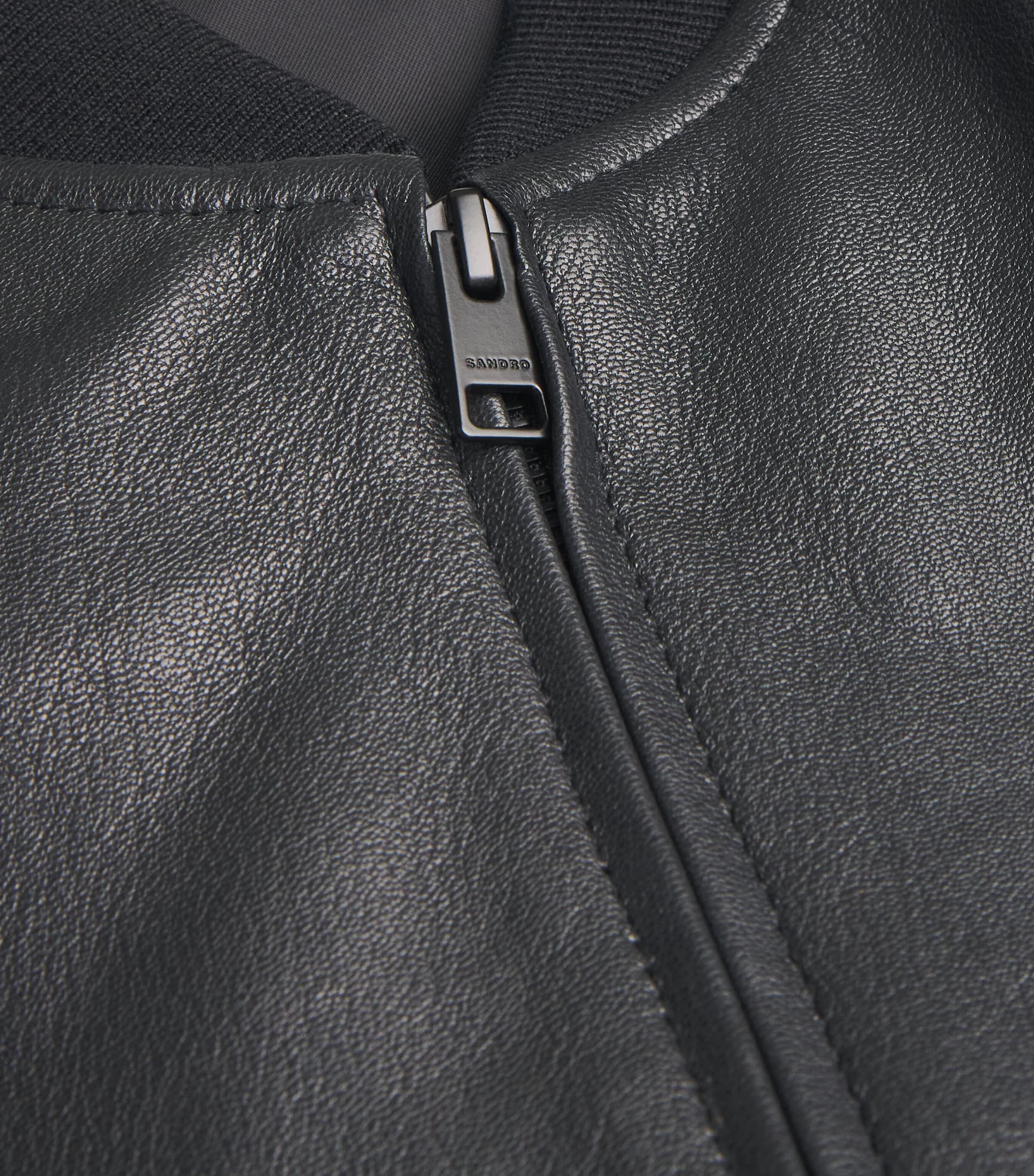 Leather Bomber Jacket BLACK Image 5