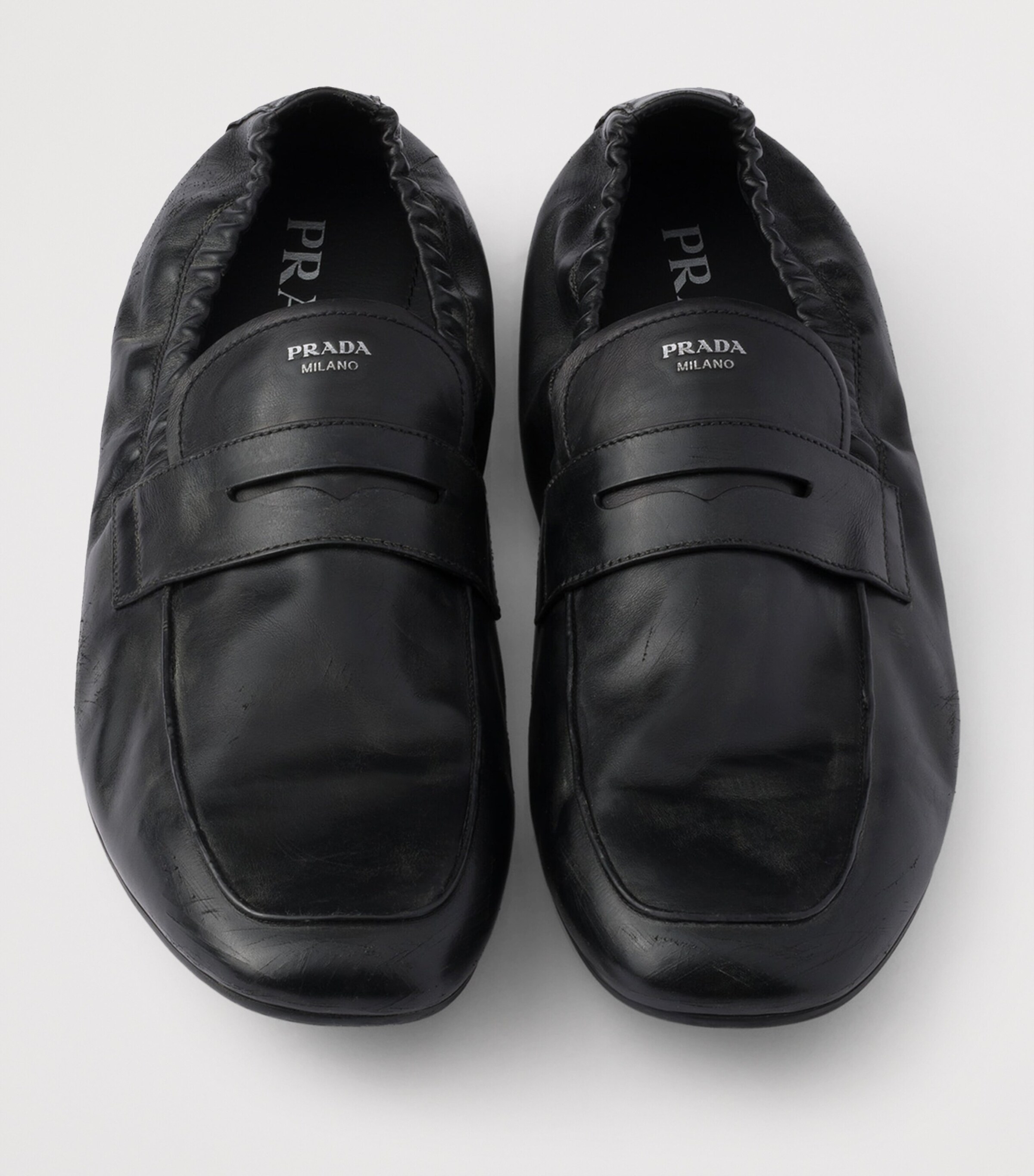Prada Antiqued Leather Shuffle Loafers | Harrods UK