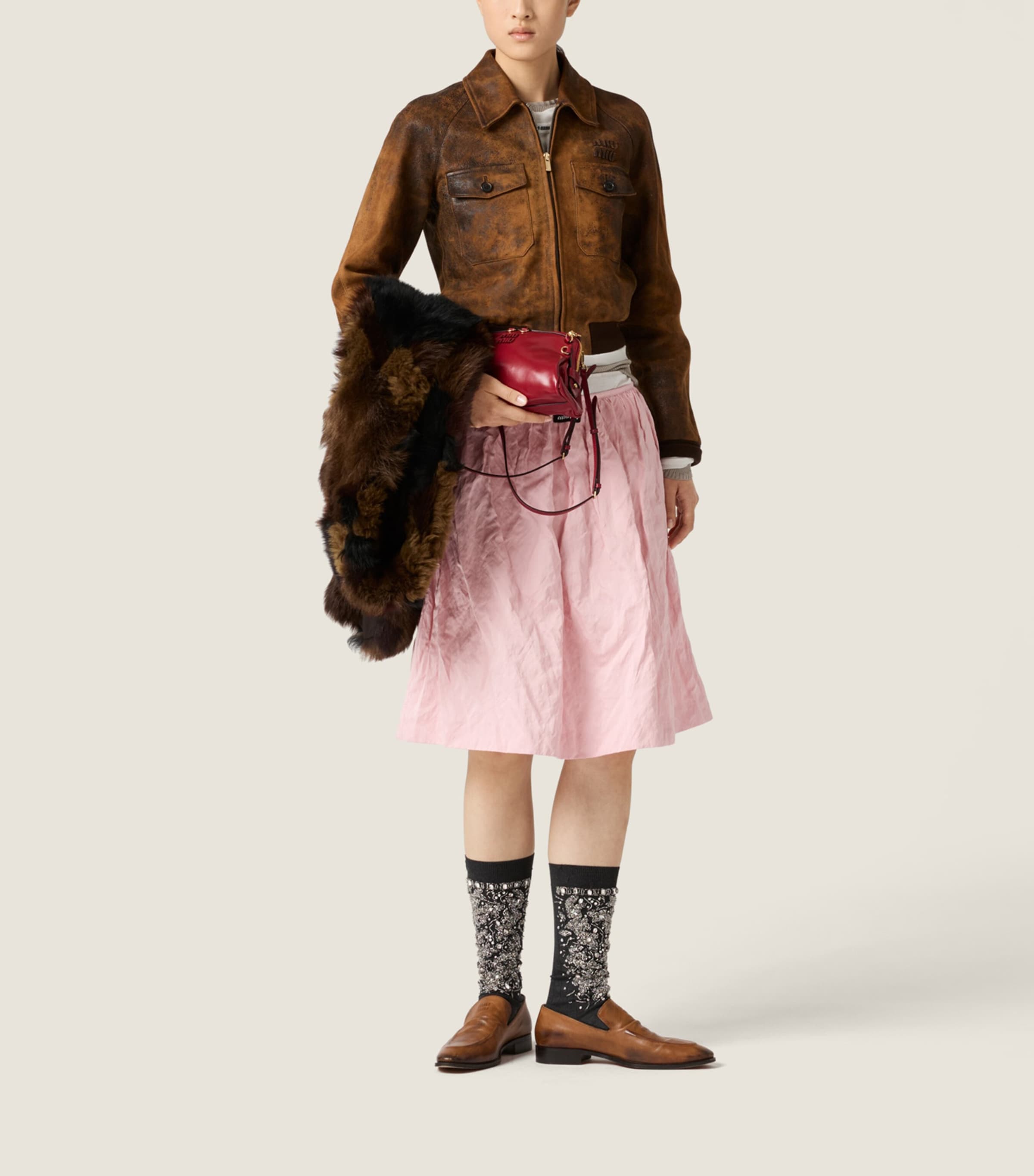 Miu Miu Womens Distressed Suede Jacket Image 2
