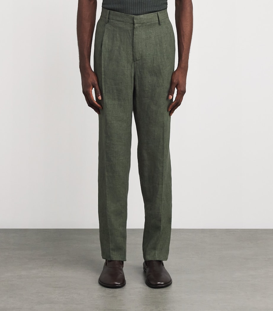 Linen Pleated Trousers GNGC-HUNTER GREEN Image 3