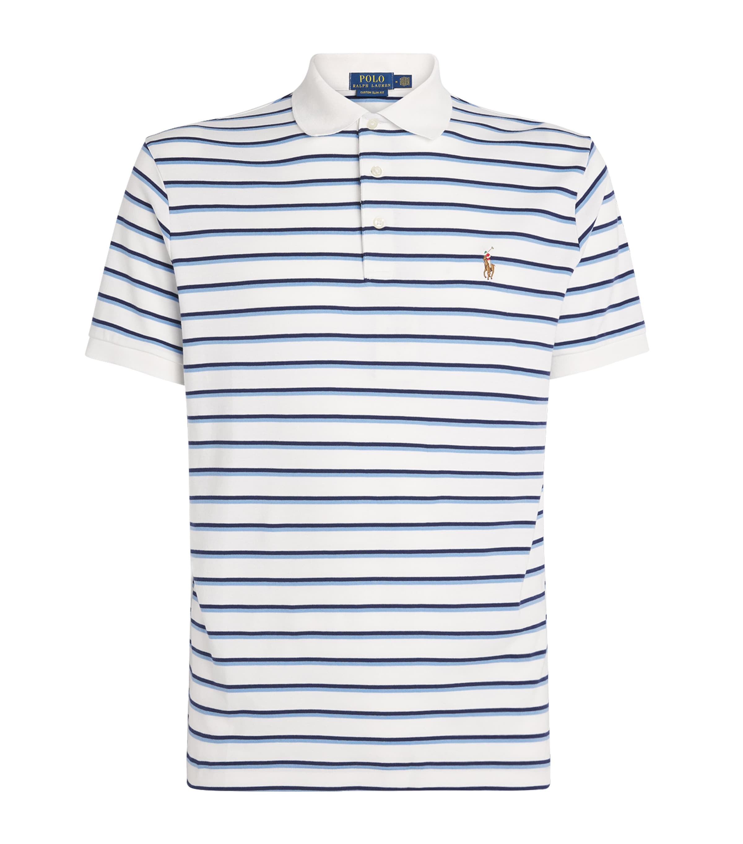 Pima Cotton Stripe Slim Polo Shirt WHITE BLUE MULTI Image 1